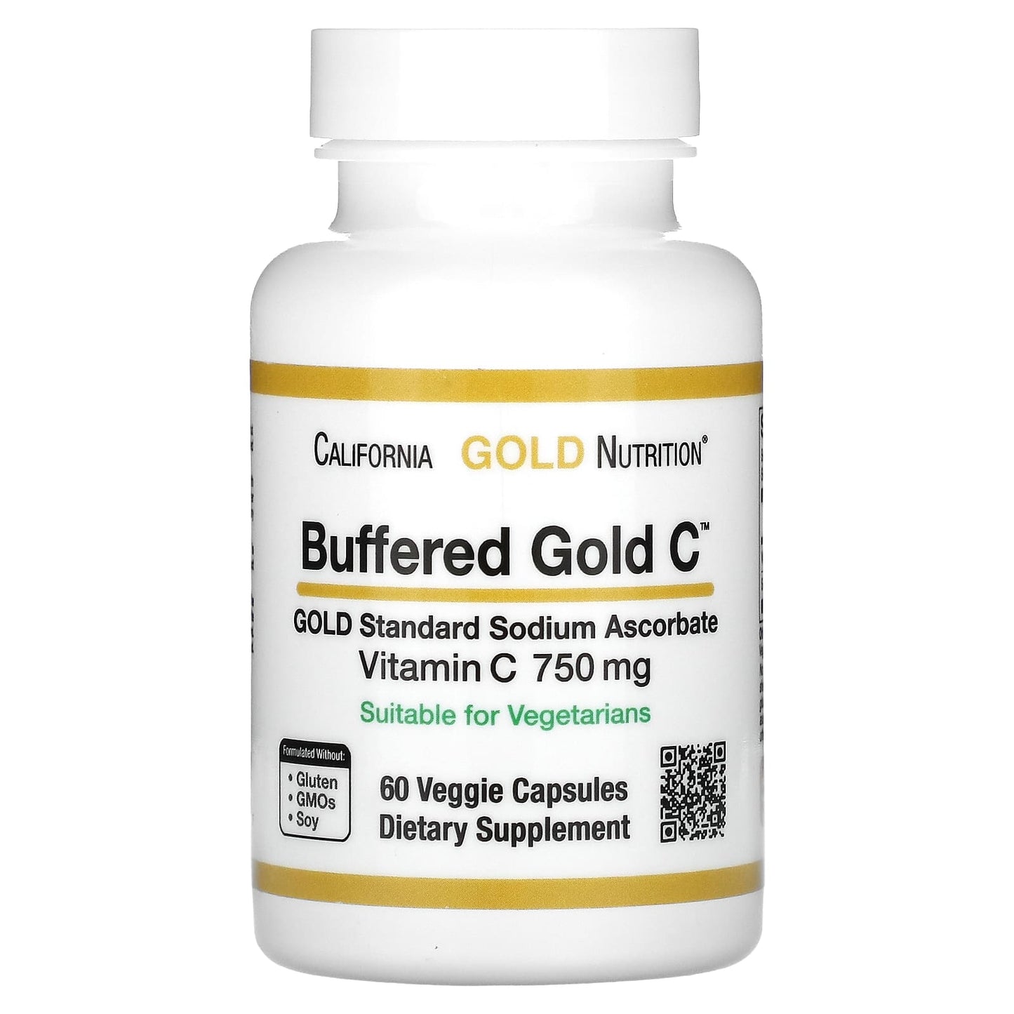 California Gold Nutrition-Buffered Gold C-GOLD Standard Sodium Ascorbate (Vitamin C)-750 mg-60 Veggie Capsules