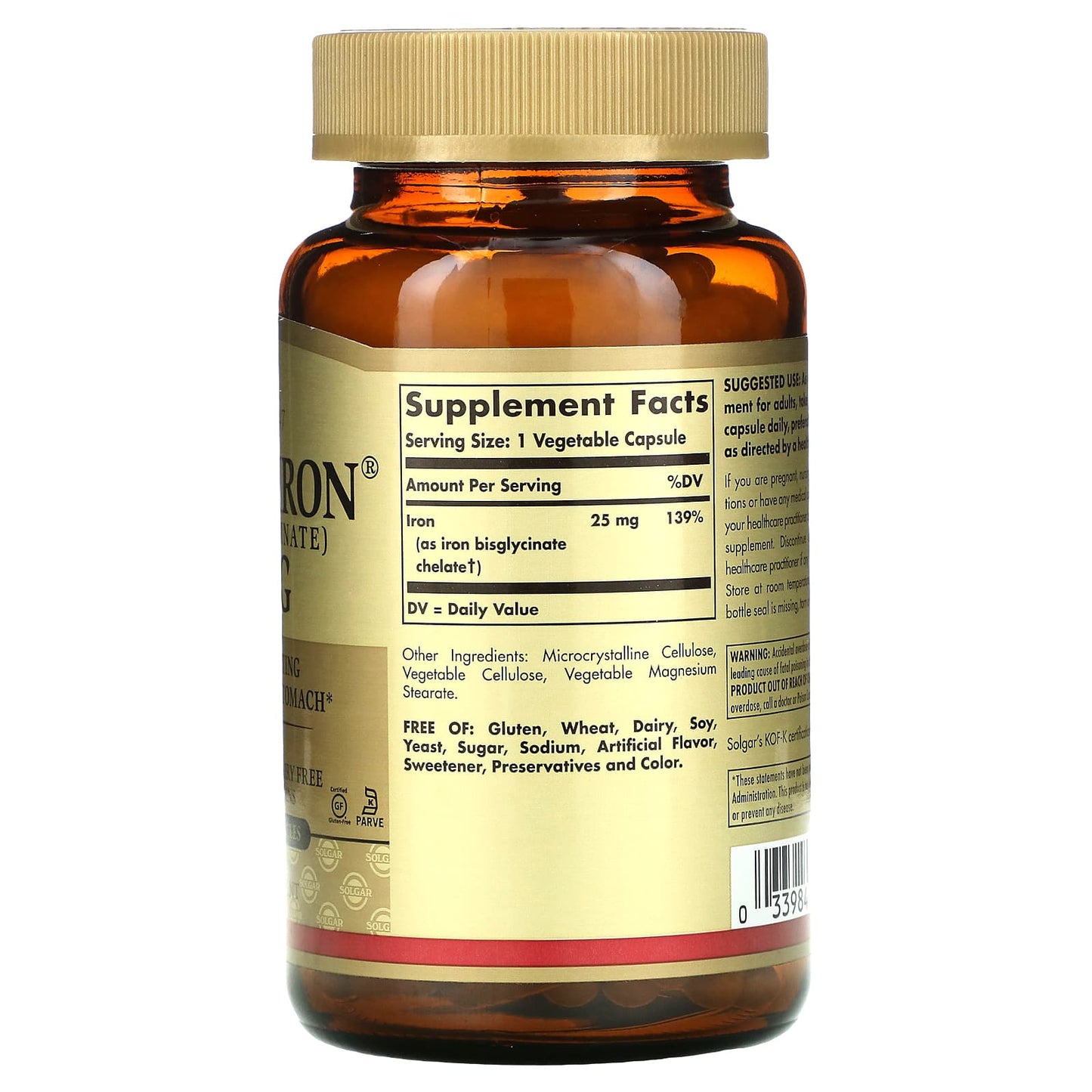 Solgar, Gentle Iron, 25 mg, 180 Vegetable Capsules