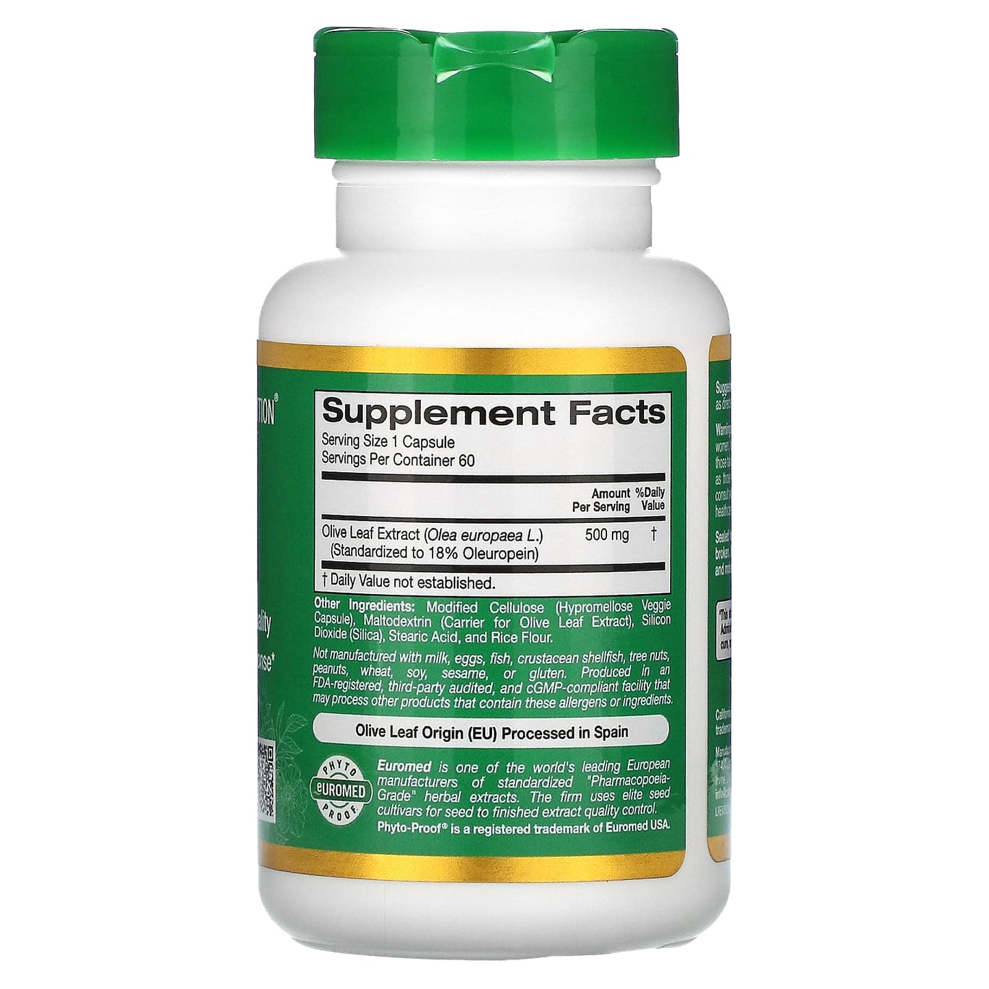 California Gold Nutrition, Olive Leaf Extract, EuroHerbs, European Quality, 500 mg, 60 Veggie Capsules