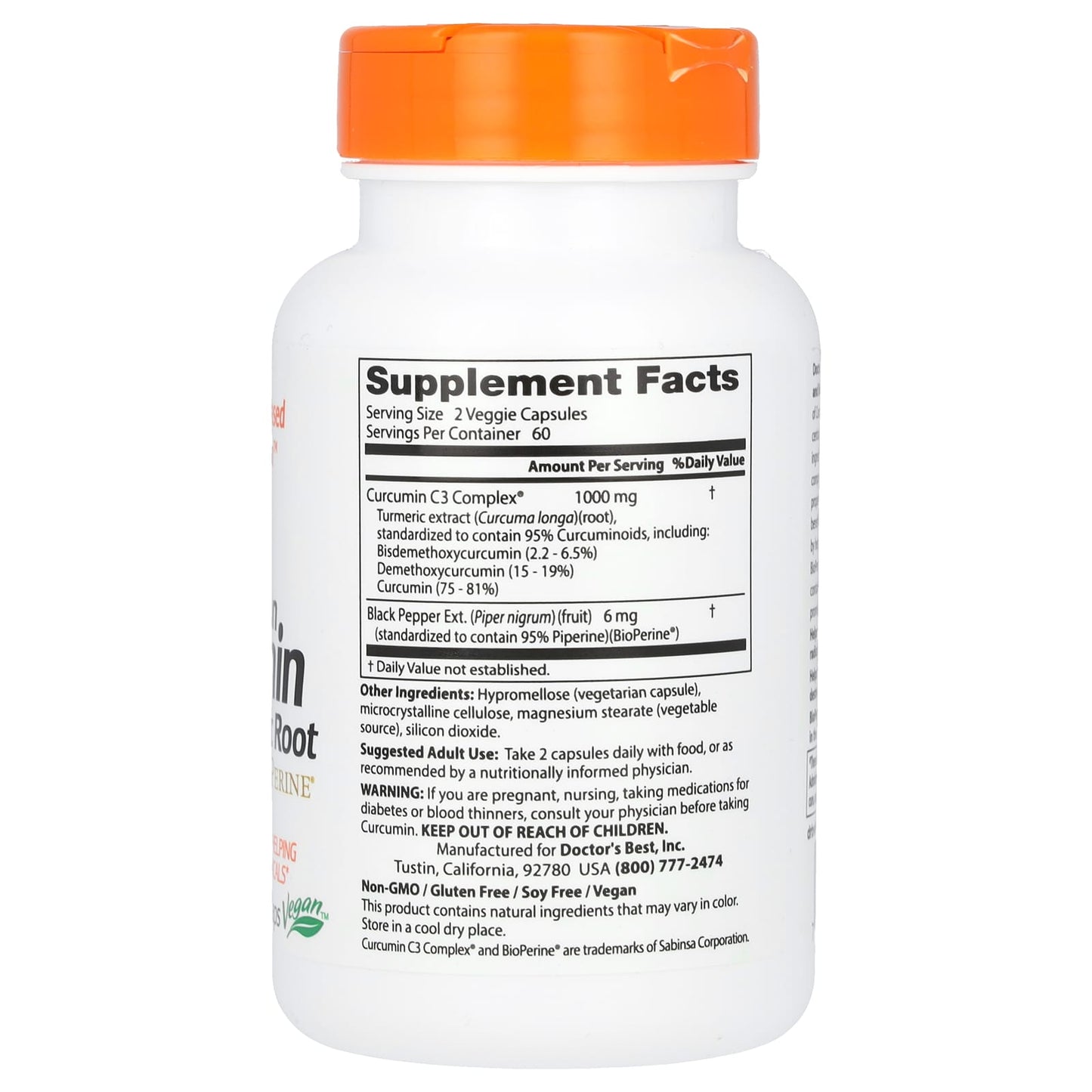 Doctor's Best, High Absorption Curcumin, 1,000 mg, 120 Veggie Caps (500 mg Per Capsule)