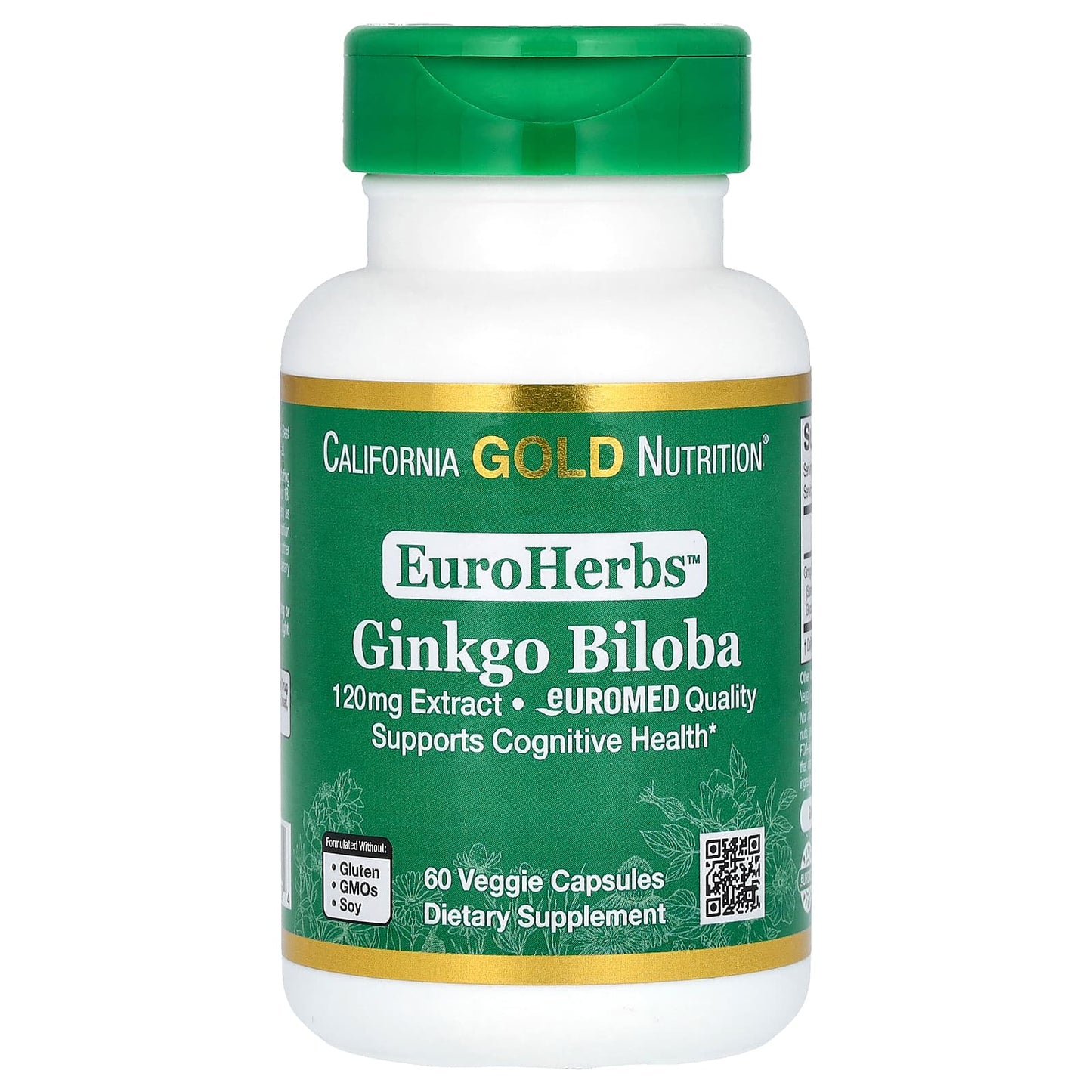 California Gold Nutrition-Ginkgo Biloba Extract-EuroHerbs-European Quality-120 mg-60 Veggie Capsules