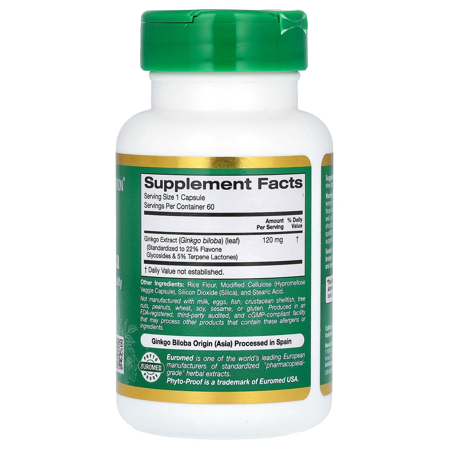 California Gold Nutrition, Ginkgo Biloba Extract, EuroHerbs, European Quality, 120 mg, 60 Veggie Capsules