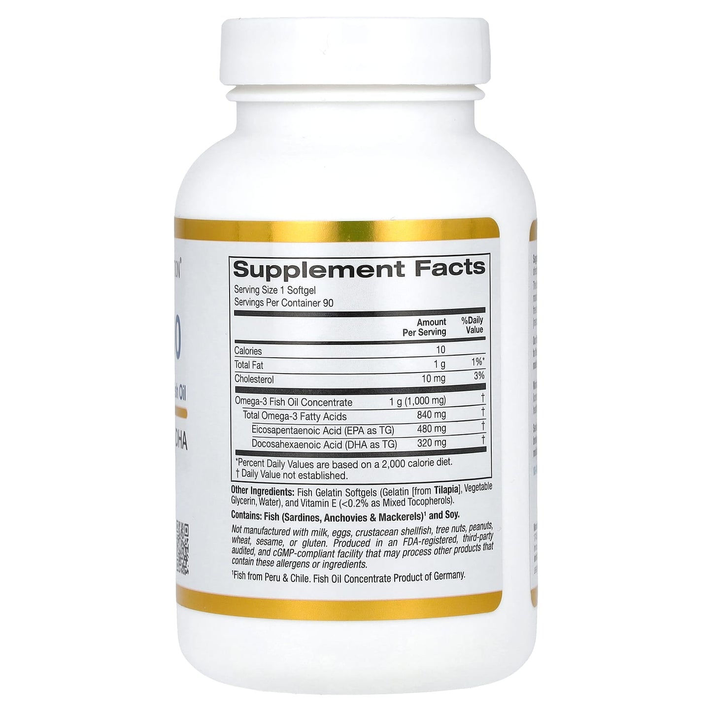 California Gold Nutrition, Omega 800 Pharmaceutical Grade Fish Oil, 80% EPA/DHA, Triglyceride Form, 1,000 mg, 90 Fish Gelatin Softgels