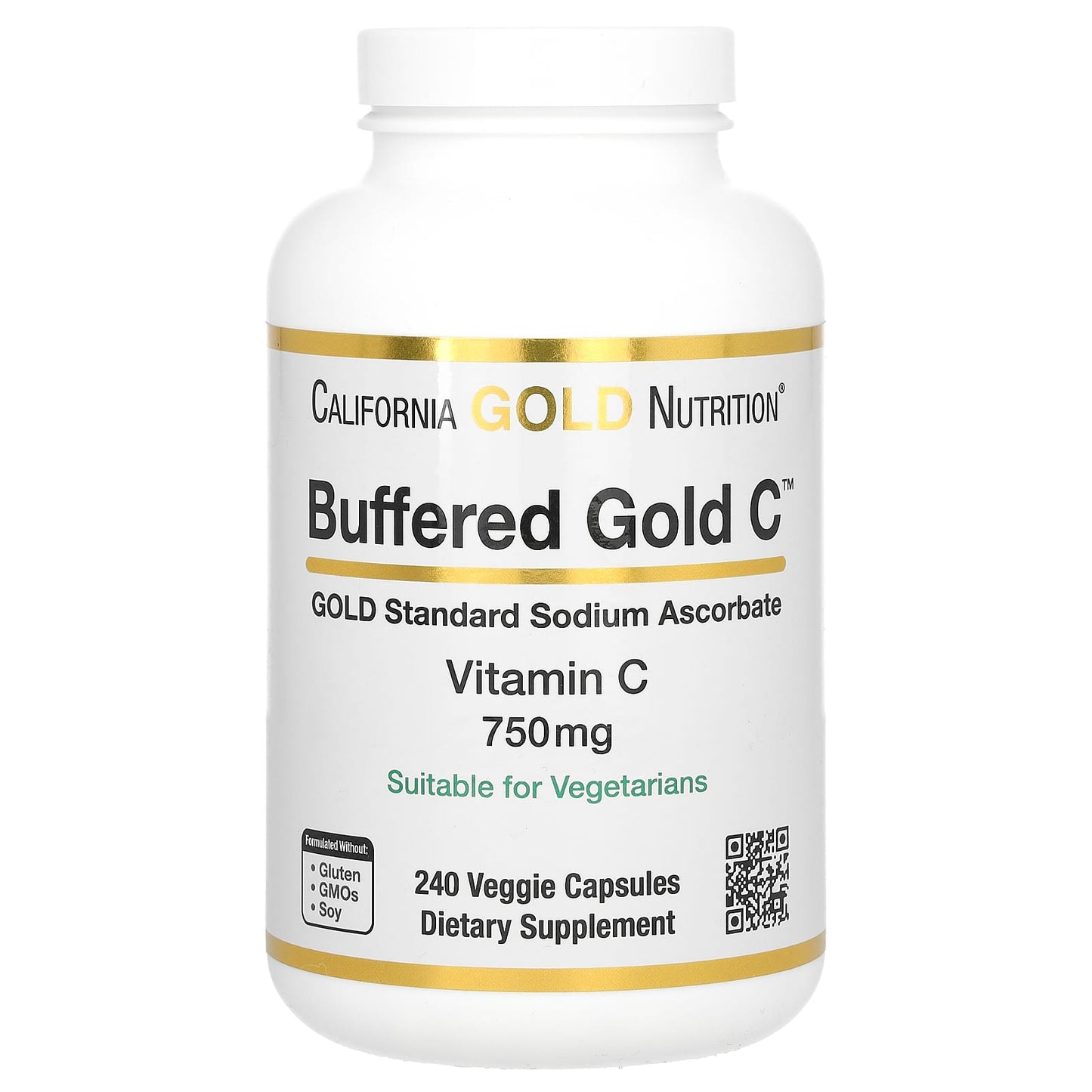 California Gold Nutrition-Buffered Gold C-GOLD Standard Sodium Ascorbate (Vitamin C)-750 mg-240 Veggie Capsules