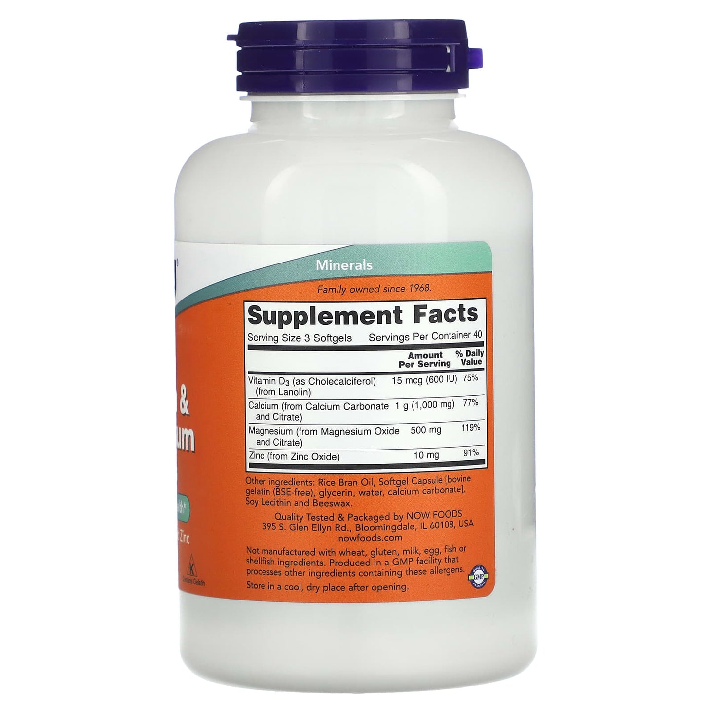NOW Foods, Calcium & Magnesium with Vitamin D3 and Zinc, 120 Softgels