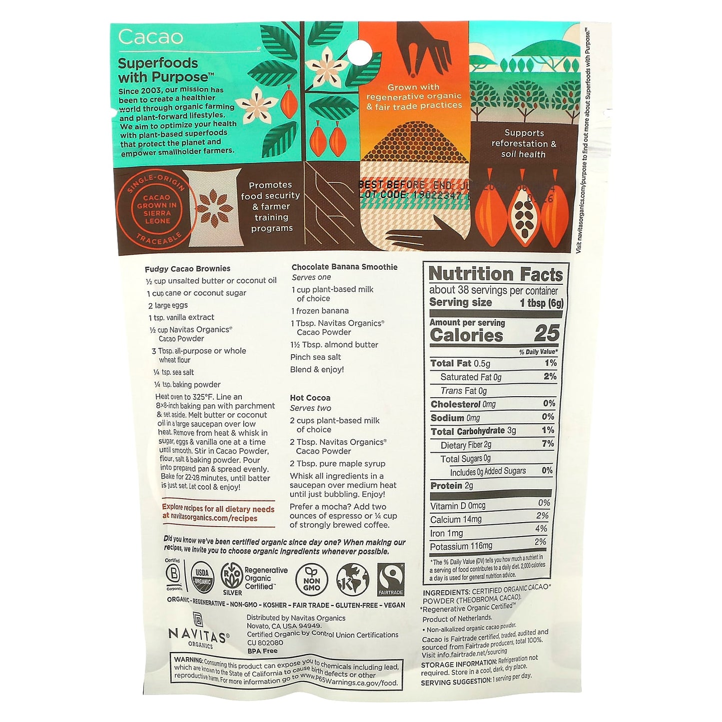 Navitas Organics, Organic Cacao Powder, Unsweetened, 8 oz (227 g)