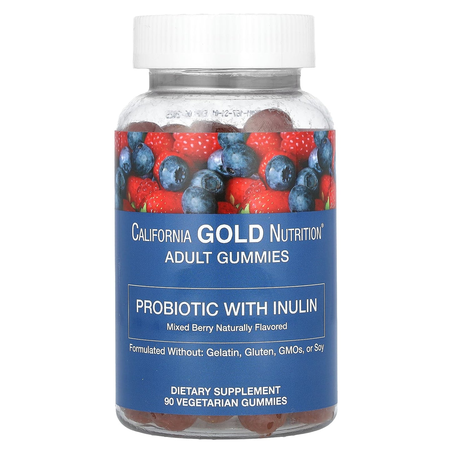 California Gold Nutrition-Probiotic with Inulin Gummies-Natural Mixed Berry-90 Vegetarian Gummies