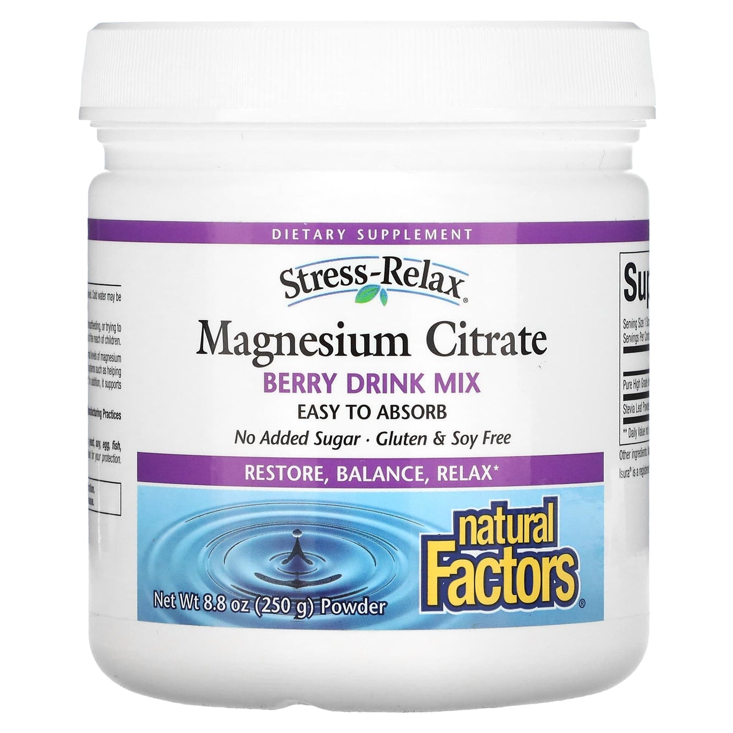 Natural Factors-Stress-Relax-Magnesium Citrate-Berry Drink Mix-8.8 oz (250 g)