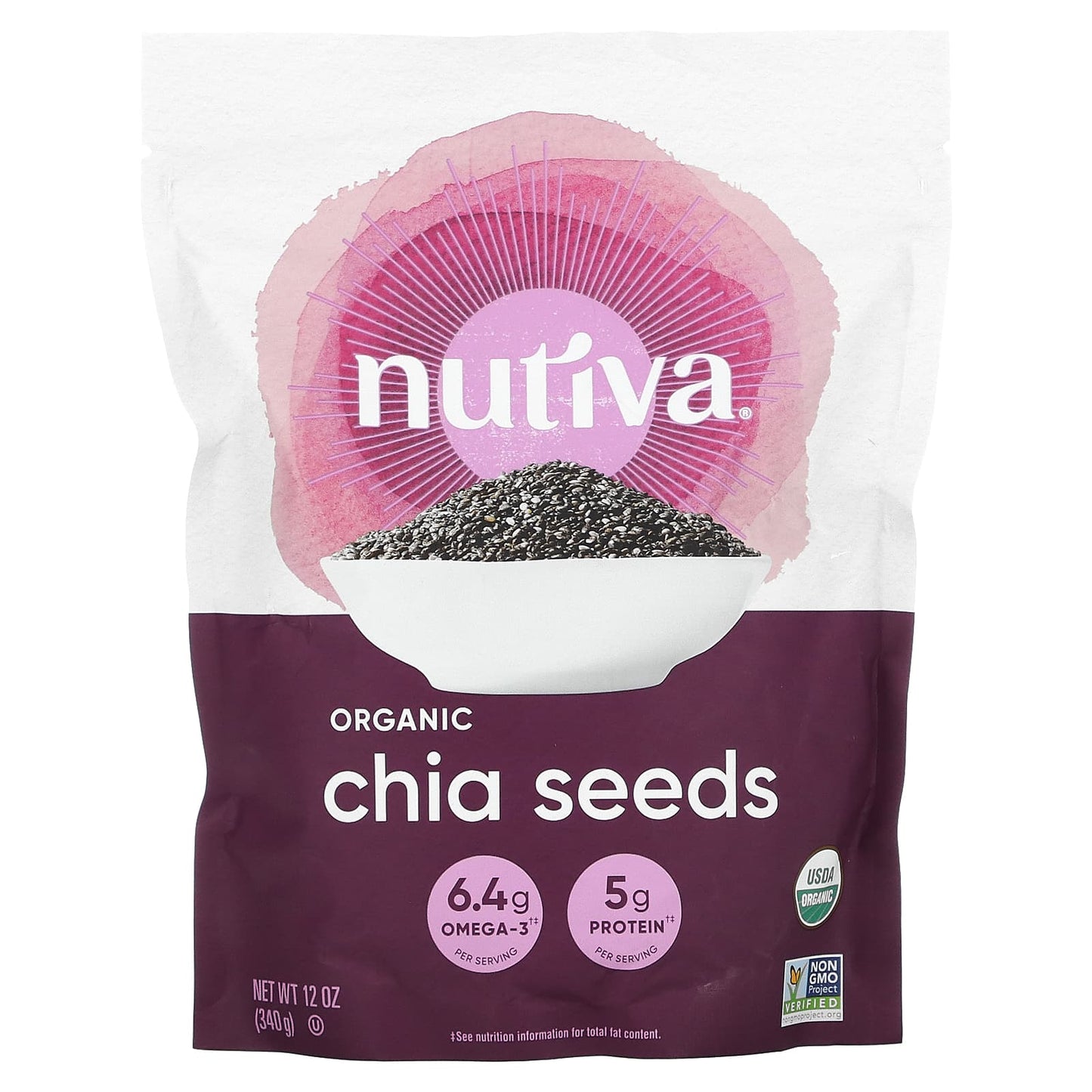 Nutiva-Organic Chia Seeds-12 oz (340 g)