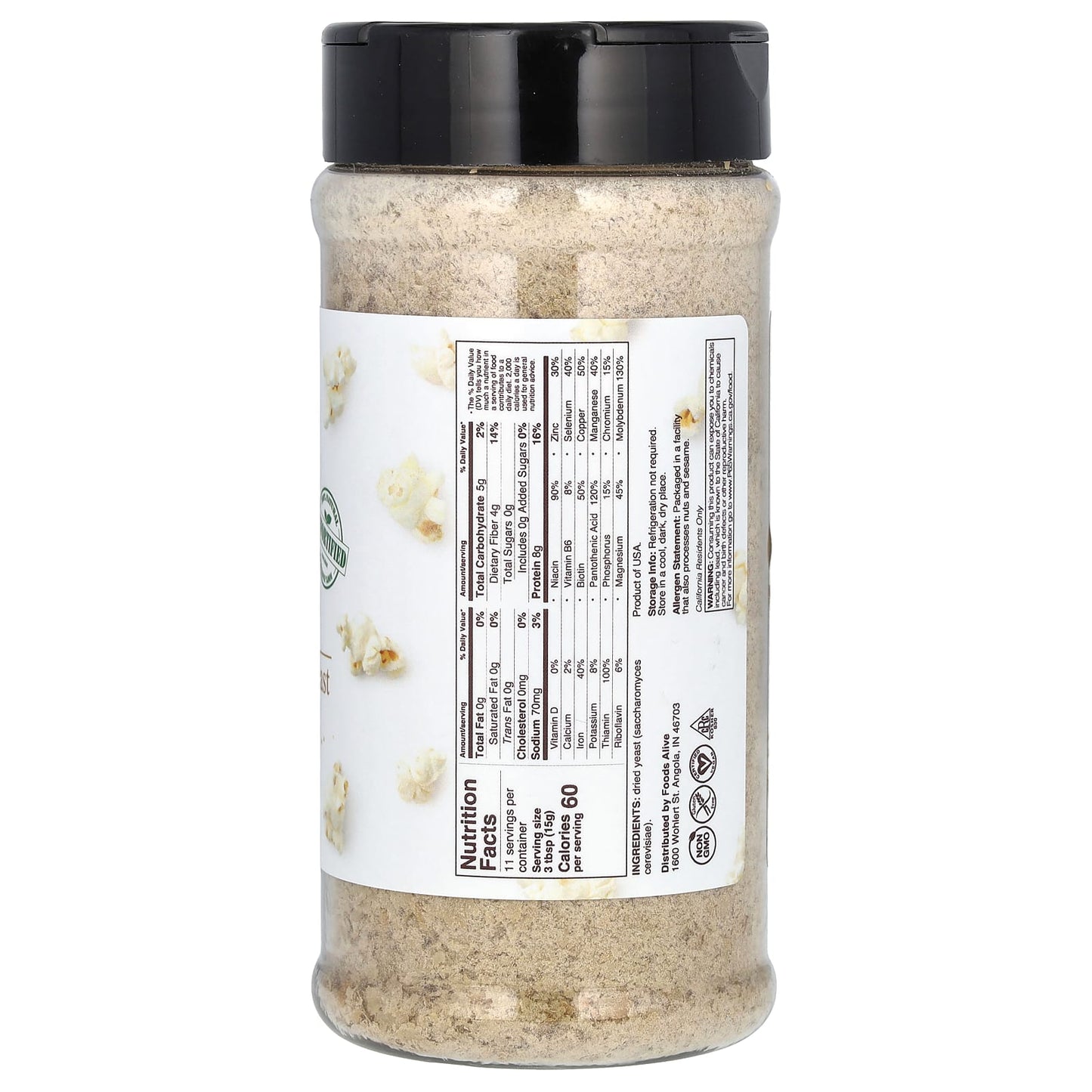 Foods Alive, Nutritional Yeast Shaker, Unfortified, 6 oz (170 g)