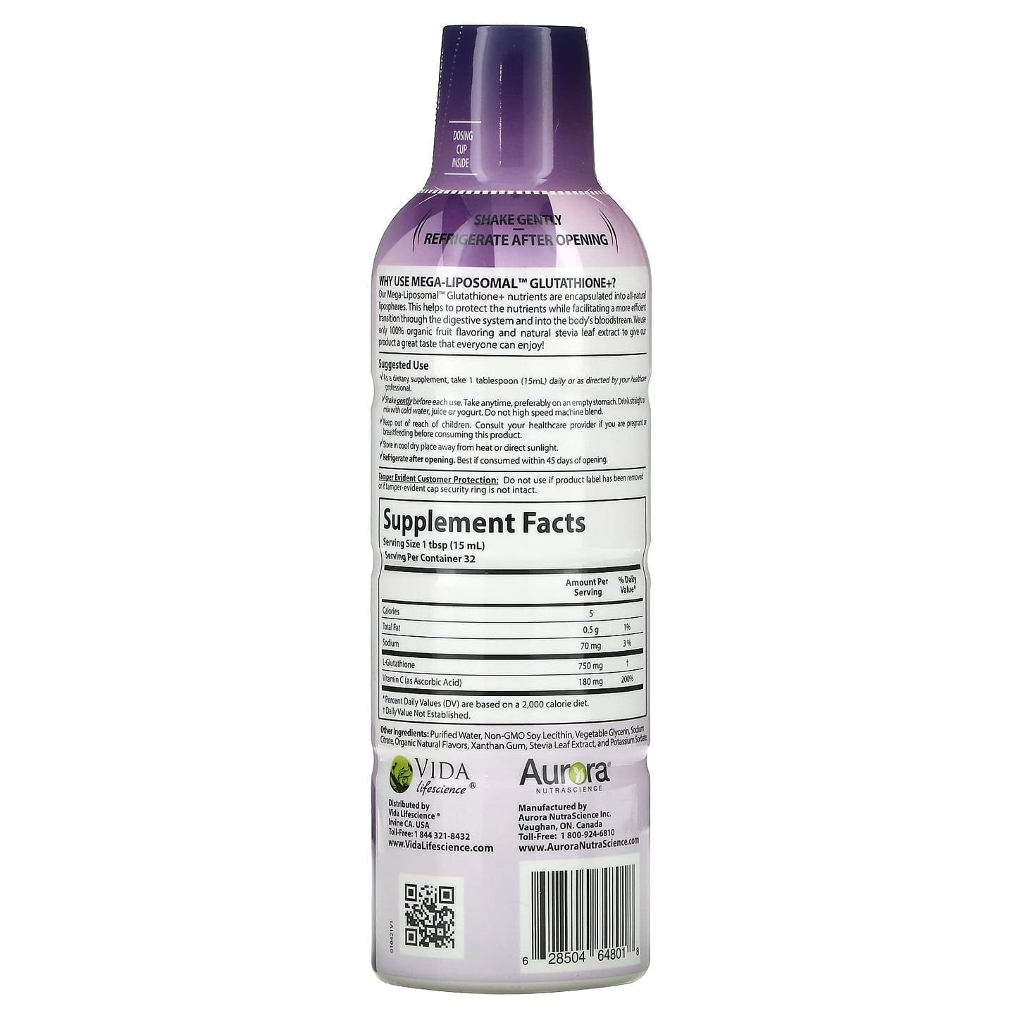 Aurora Nutrascience, Mega-Liposomal Glutathione+, Plus Vitamin C, Organic Fruit, 750 mg, 16 fl oz (480 ml)