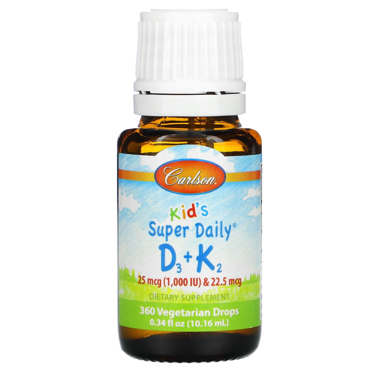 Carlson, Kid's, Super Daily D3+K2, 25 mcg (1,000 IU) & 22.5 mcg, 0.34 fl oz (10.16 ml)