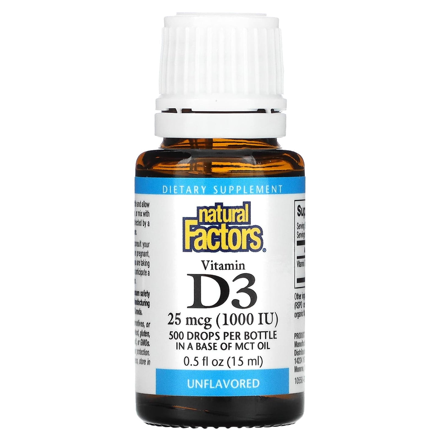 Natural Factors, Vitamin D3 Drops, Unflavored, 25 mcg (1,000 IU), 0.5 fl oz (15 ml)