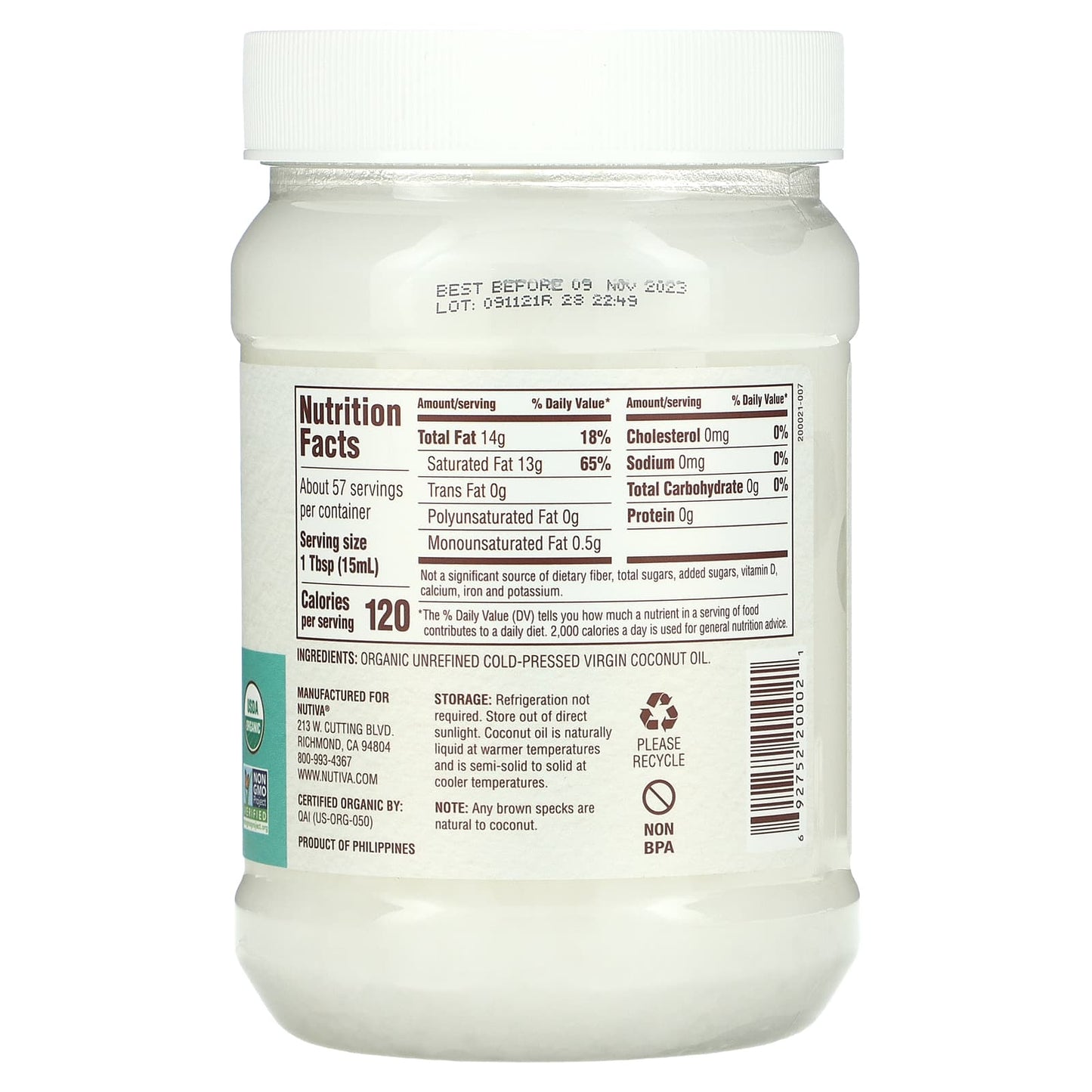 Nutiva, Organic Virgin Coconut Oil, 29 fl oz (858 ml)