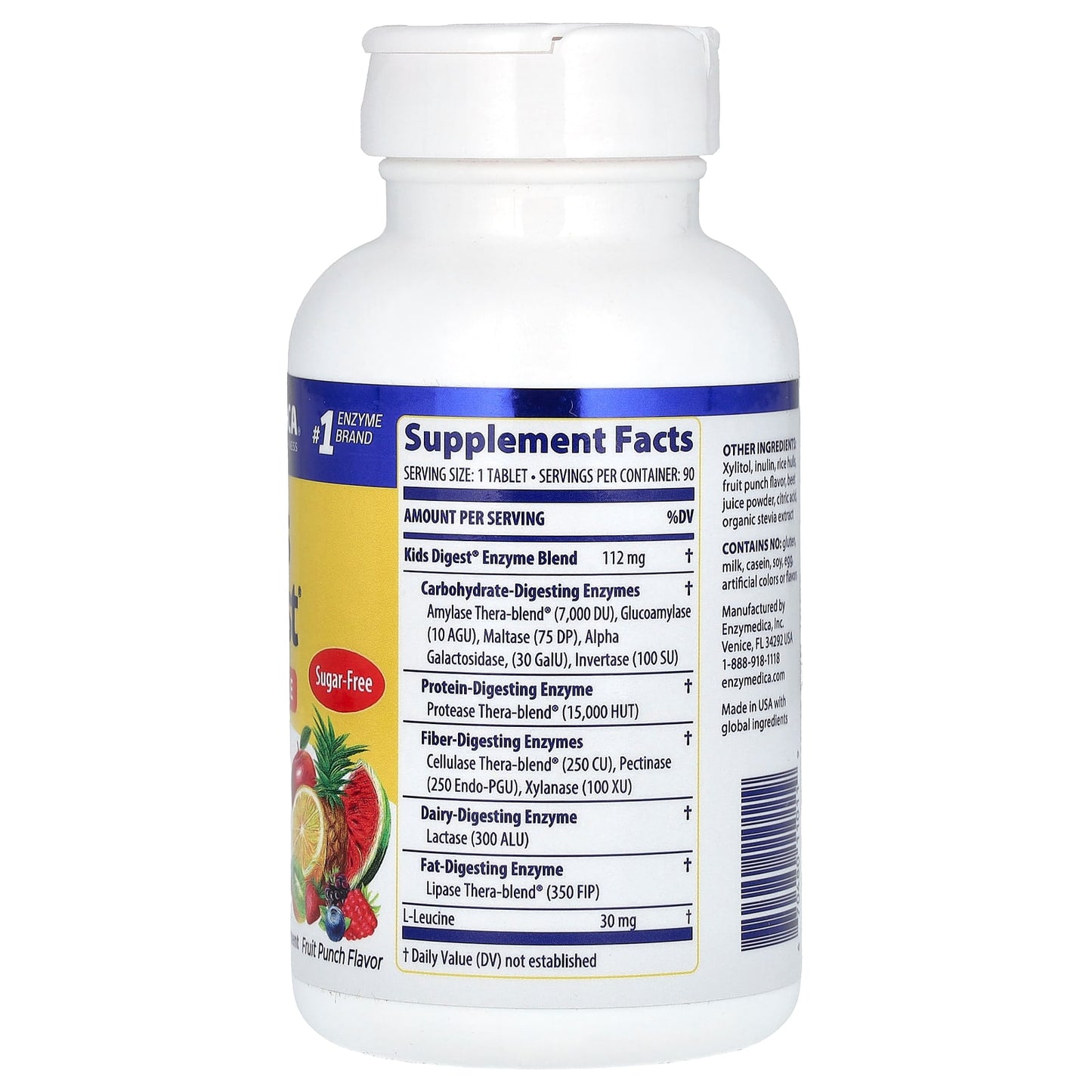 Enzymedica, Kids Digest, Chewable, Fruit Punch , 90 Tablets