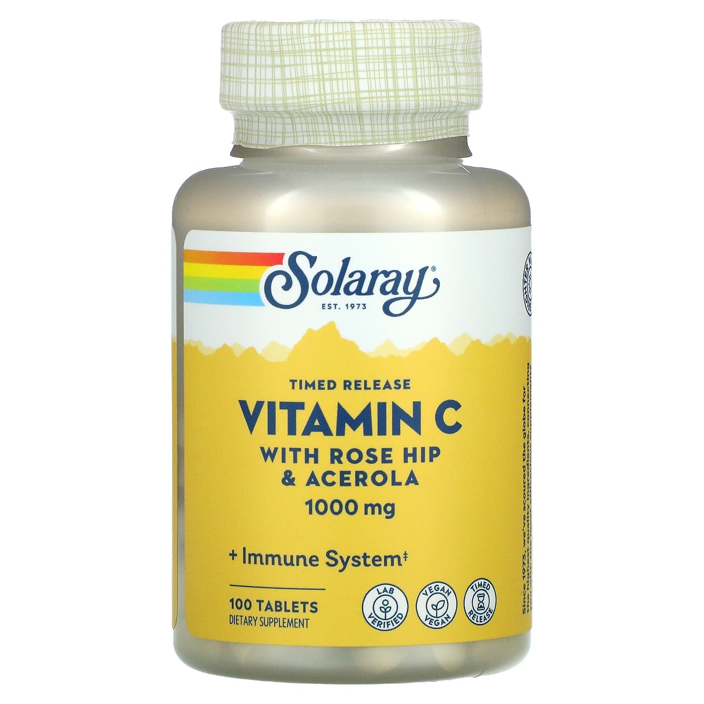 Solaray-Timed Release Vitamin C with Rose Hip & Acerola-1,000 mg-100 Tablets