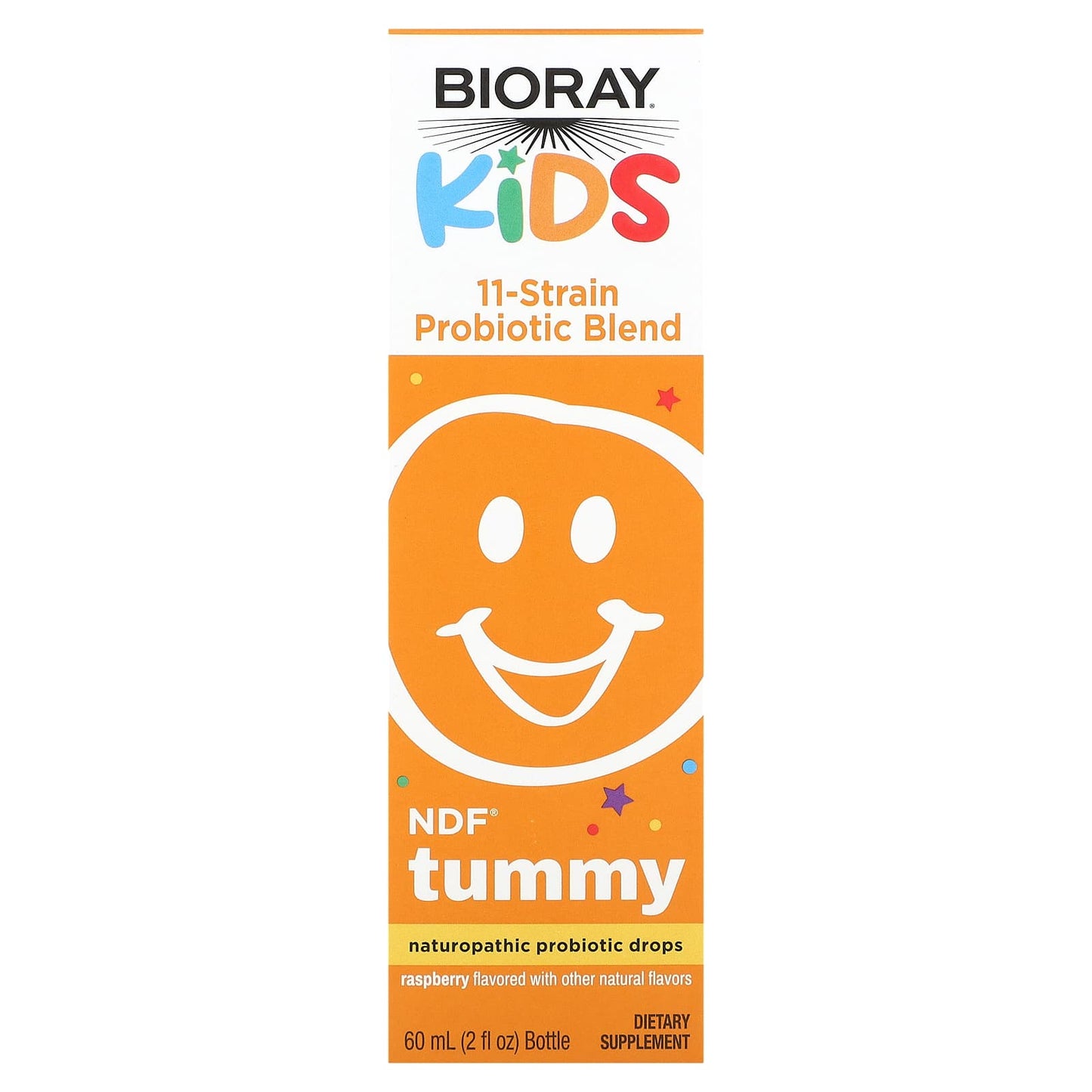 Bioray-Kids-NDF Tummy-11-Strain Probiotic Blend-Raspberry-2 fl oz (60 ml)