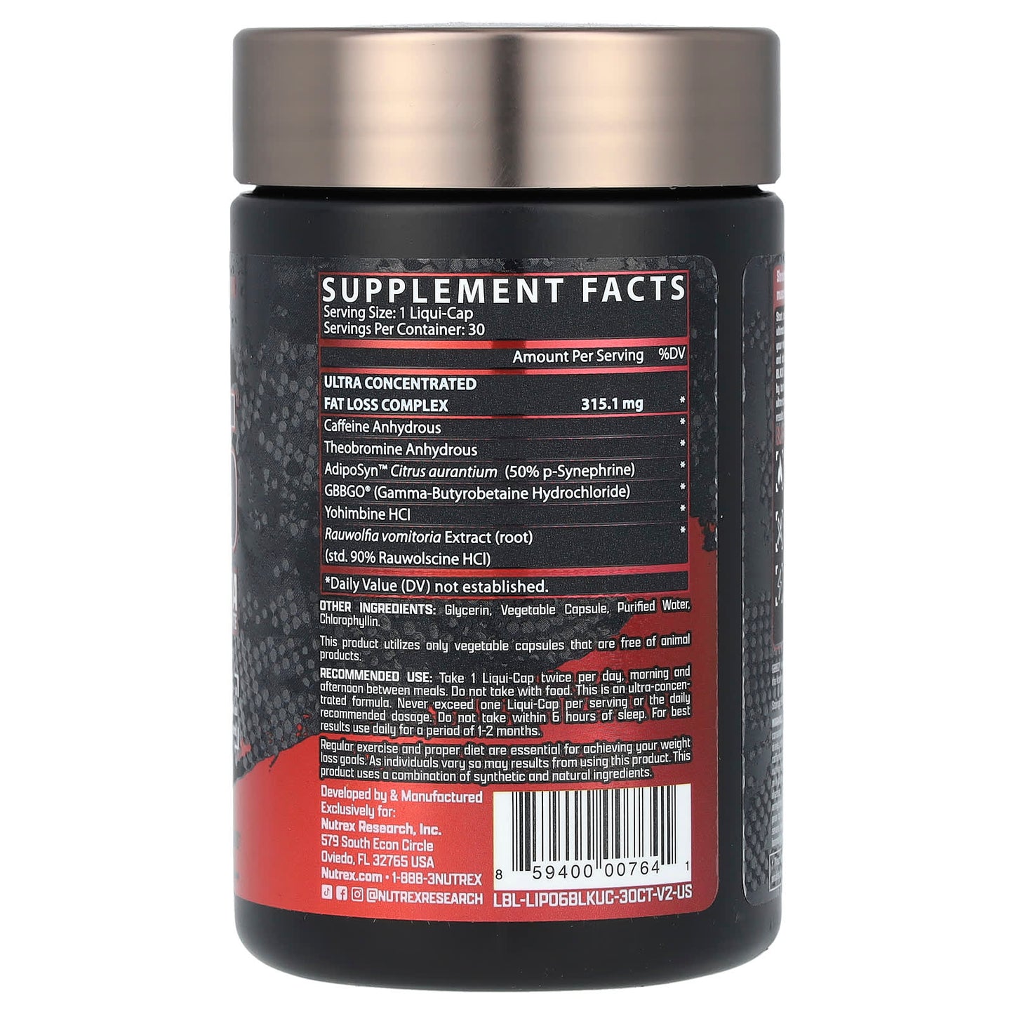 Nutrex Research, LIPO-6 Black, Ultra Concentrate, 30 Liqui-Caps