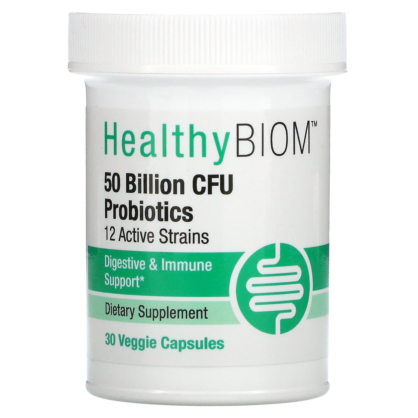 HealthyBiom-50 Billion CFU Probiotics-12 Active Strains-30 Veggie Capsules