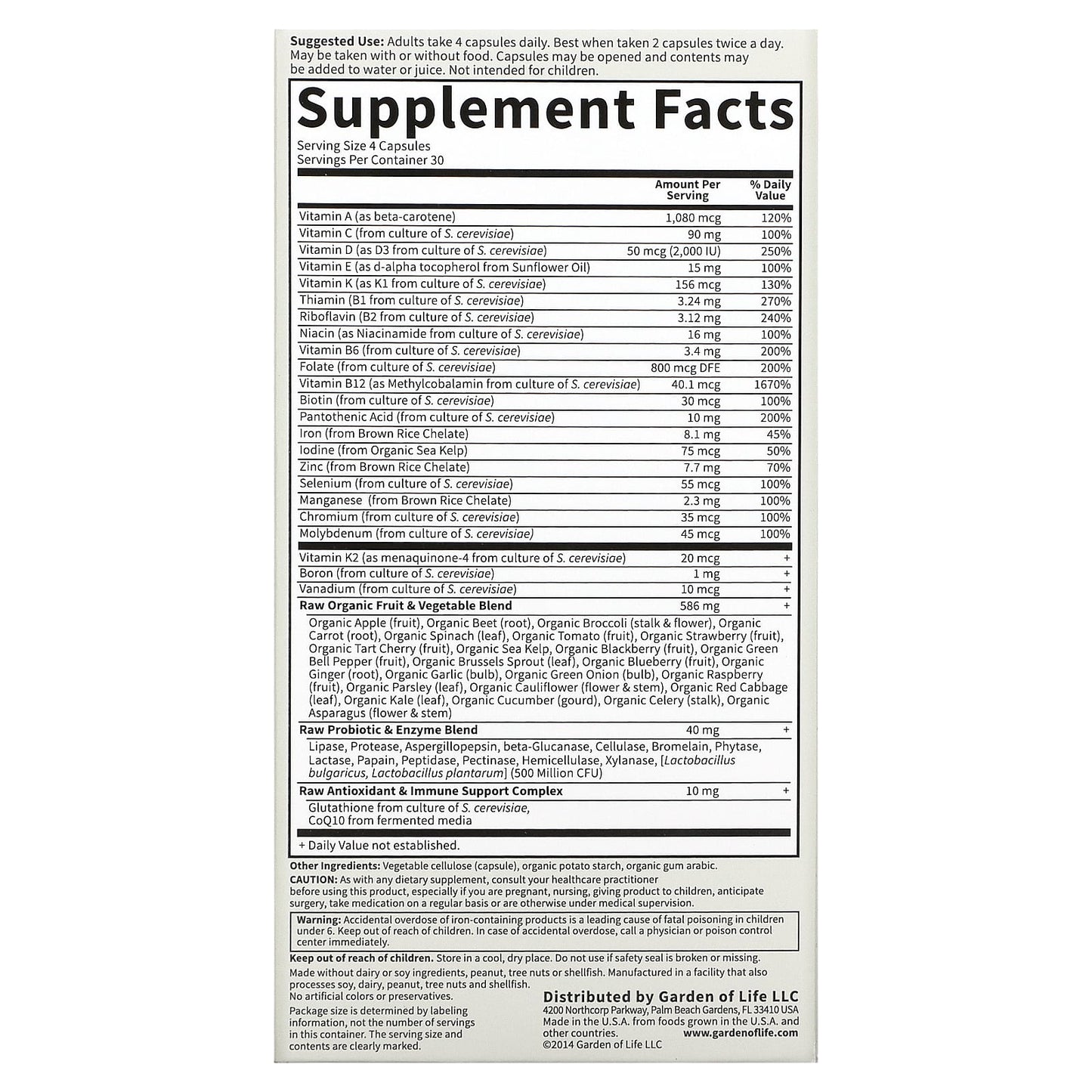 Garden of Life, Vitamin Code, Whole Food Multivitamin for Women, 120 Vegetarian Capsules