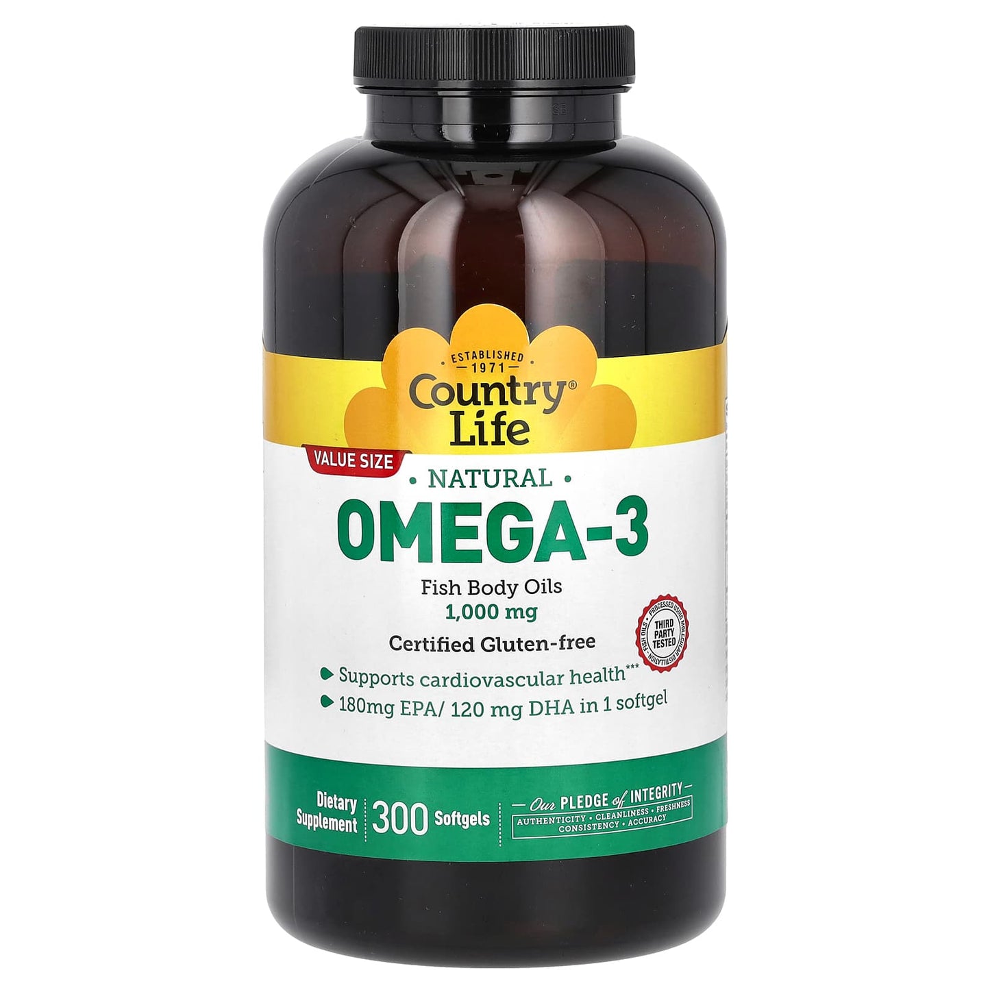 Country Life-Natural Omega-3-1,000 mg-300 Softgels