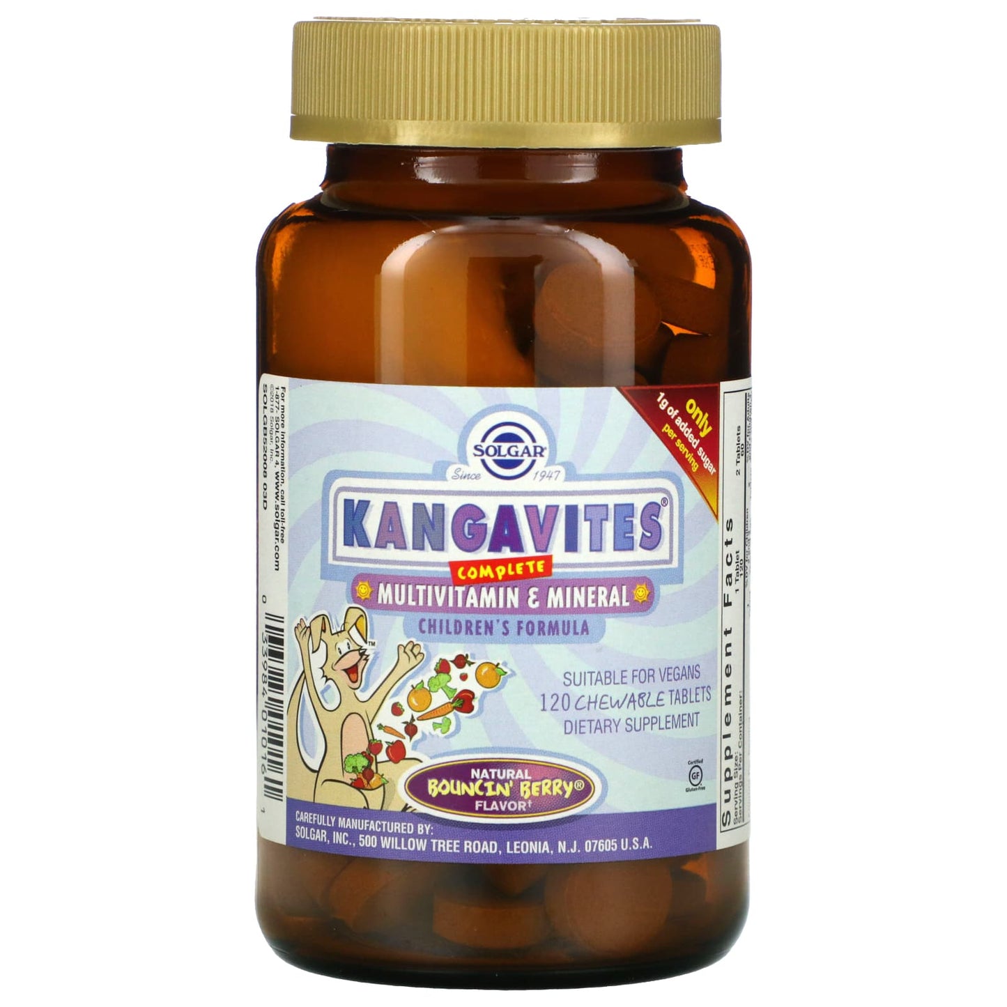 Solgar-Kangavites-Complete Multivitamin & Mineral Children's Formula-Bouncin' Berry -120 Chewable Tablets