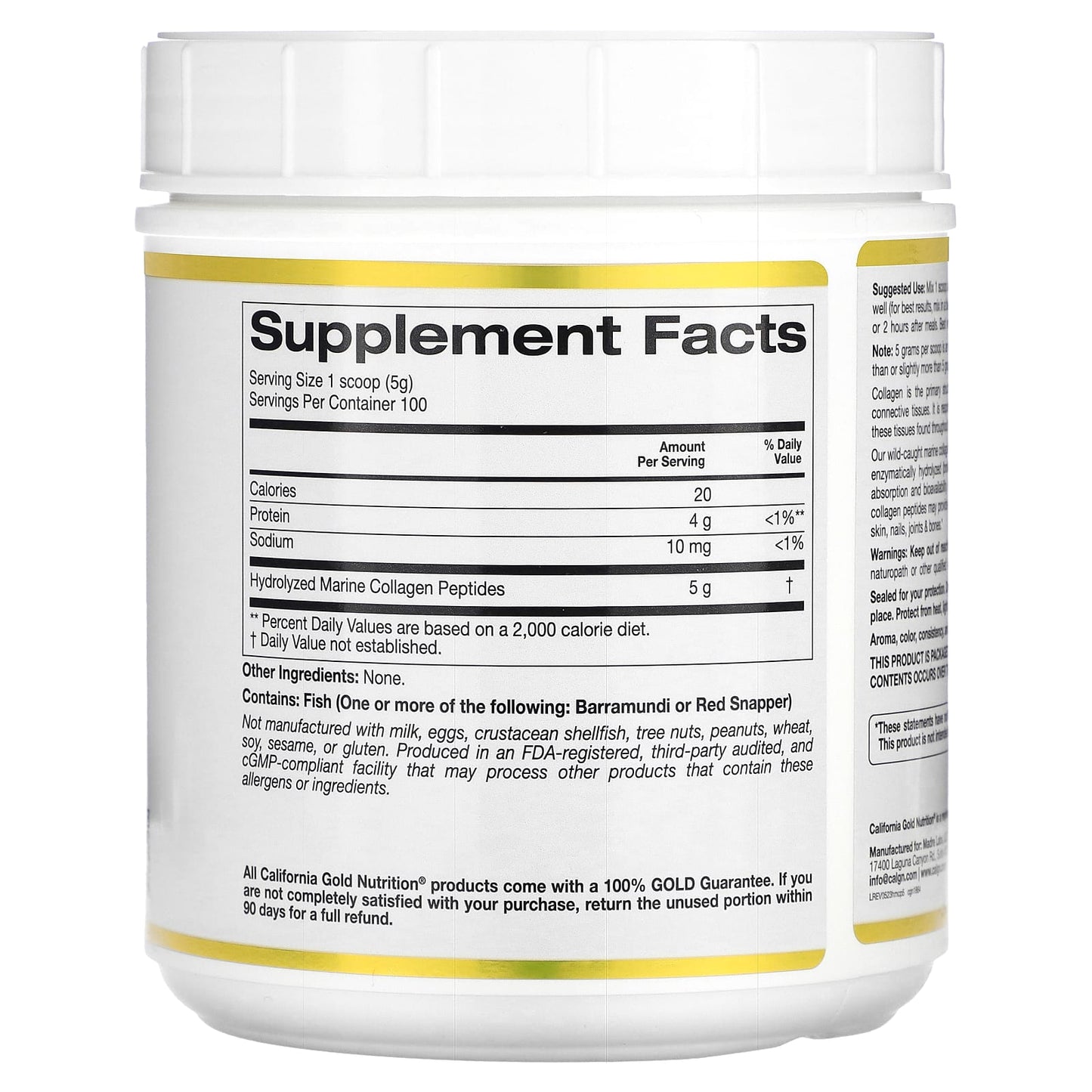 California Gold Nutrition, Hydrolyzed Marine Collagen Peptides, Unflavored, 17.64 oz (500 g)