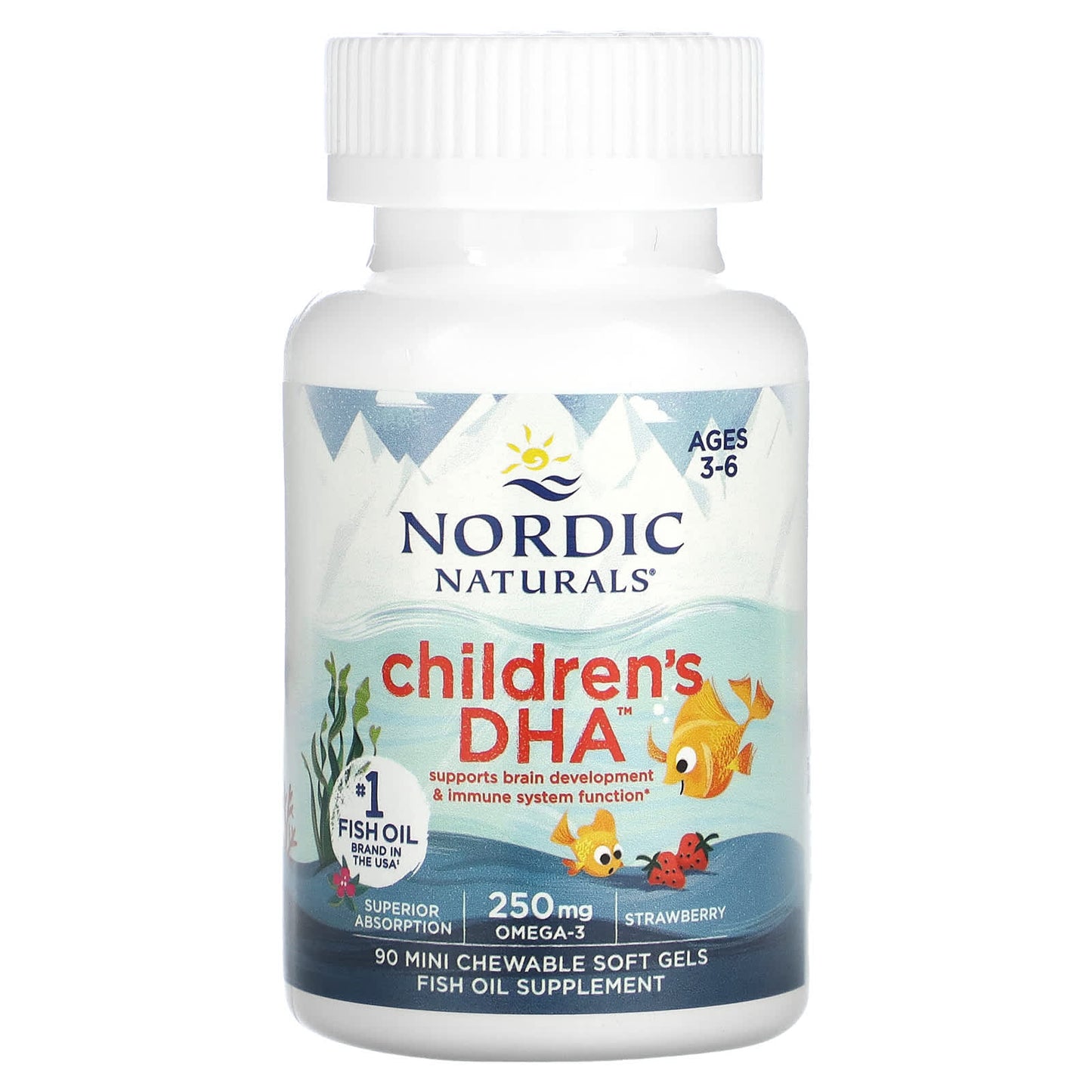 Nordic Naturals, Children's DHA, Ages 3-6, Strawberry, 90 Mini Chewable Soft Gels