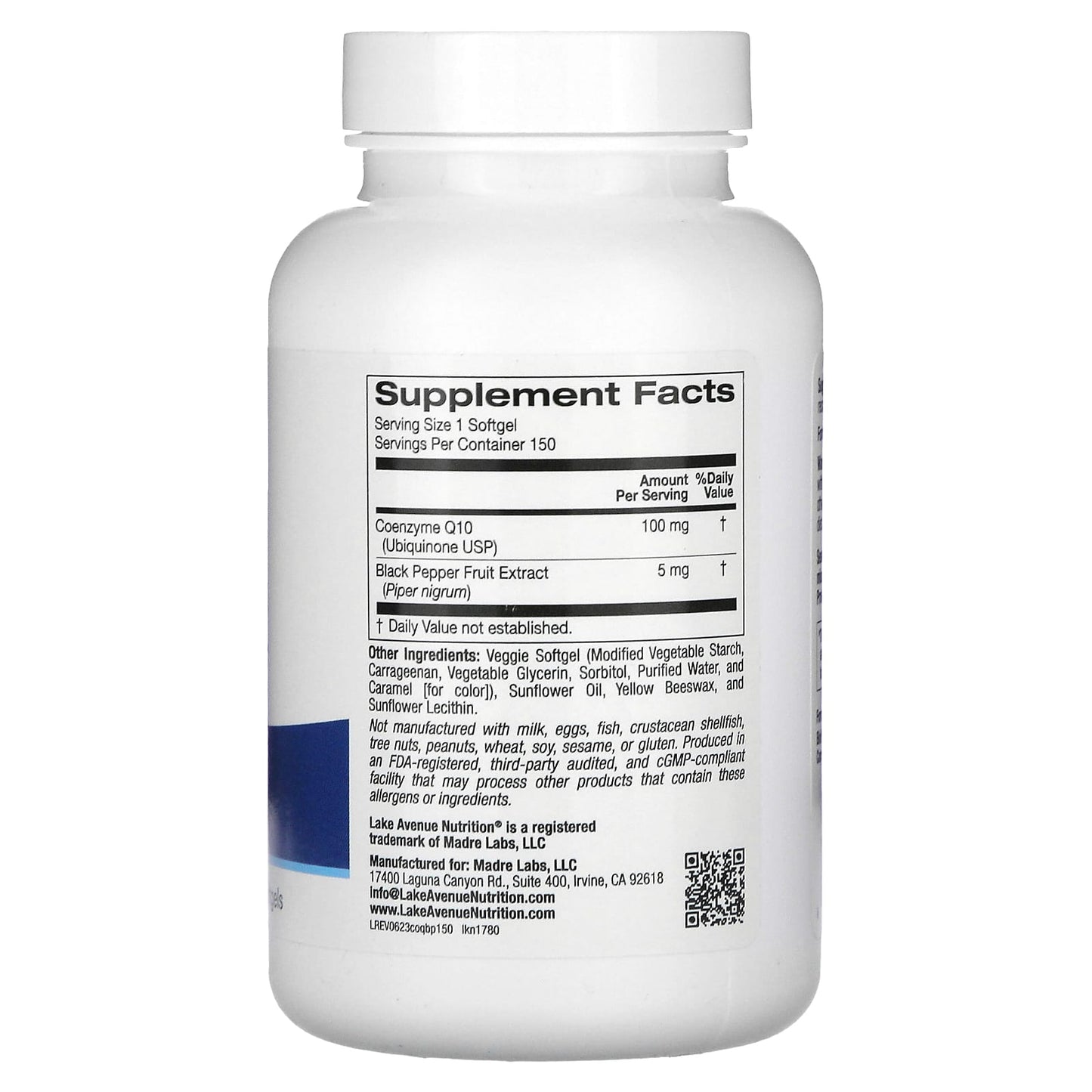 Lake Avenue Nutrition, CoQ10 with Bioperine, 100 mg, 150 Softgels
