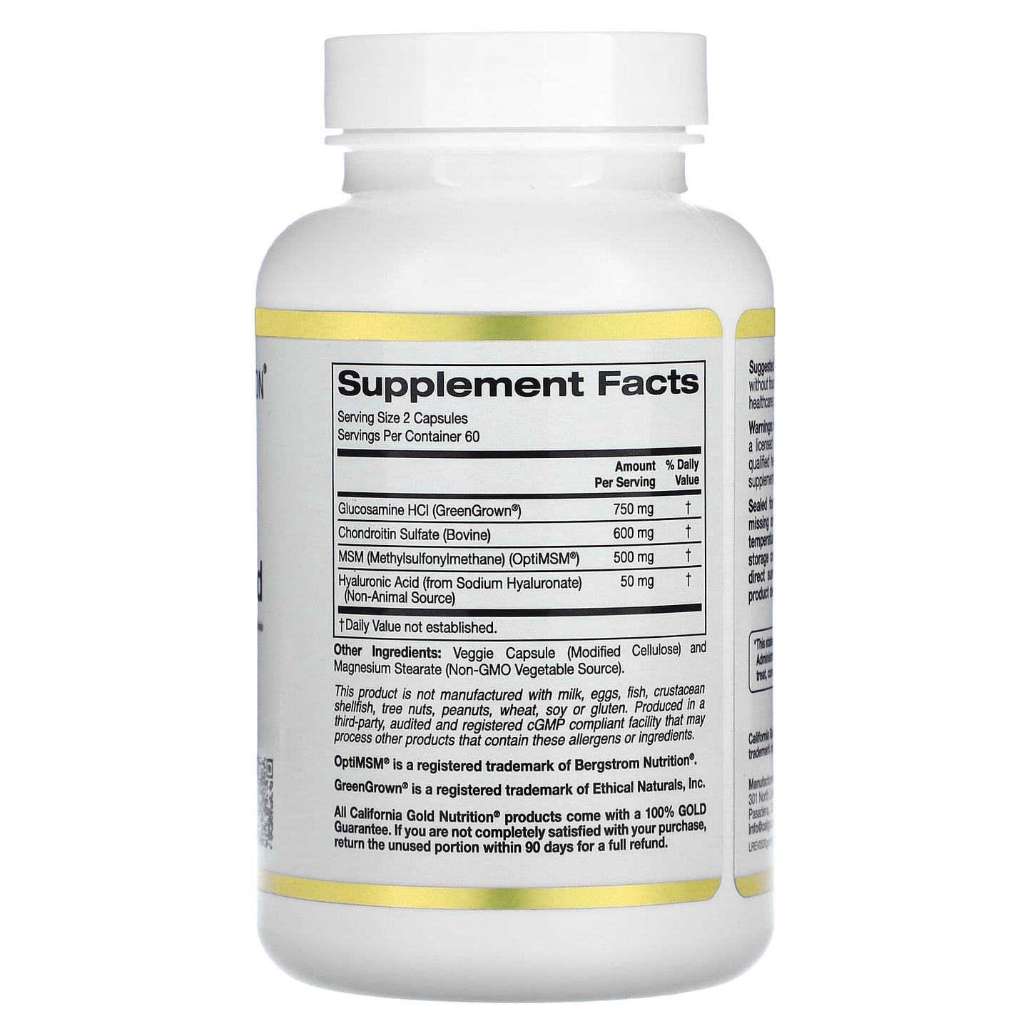 California Gold Nutrition, Glucosamine, Chondroitin, MSM Plus Hyaluronic Acid, 120 Veggie Caps
