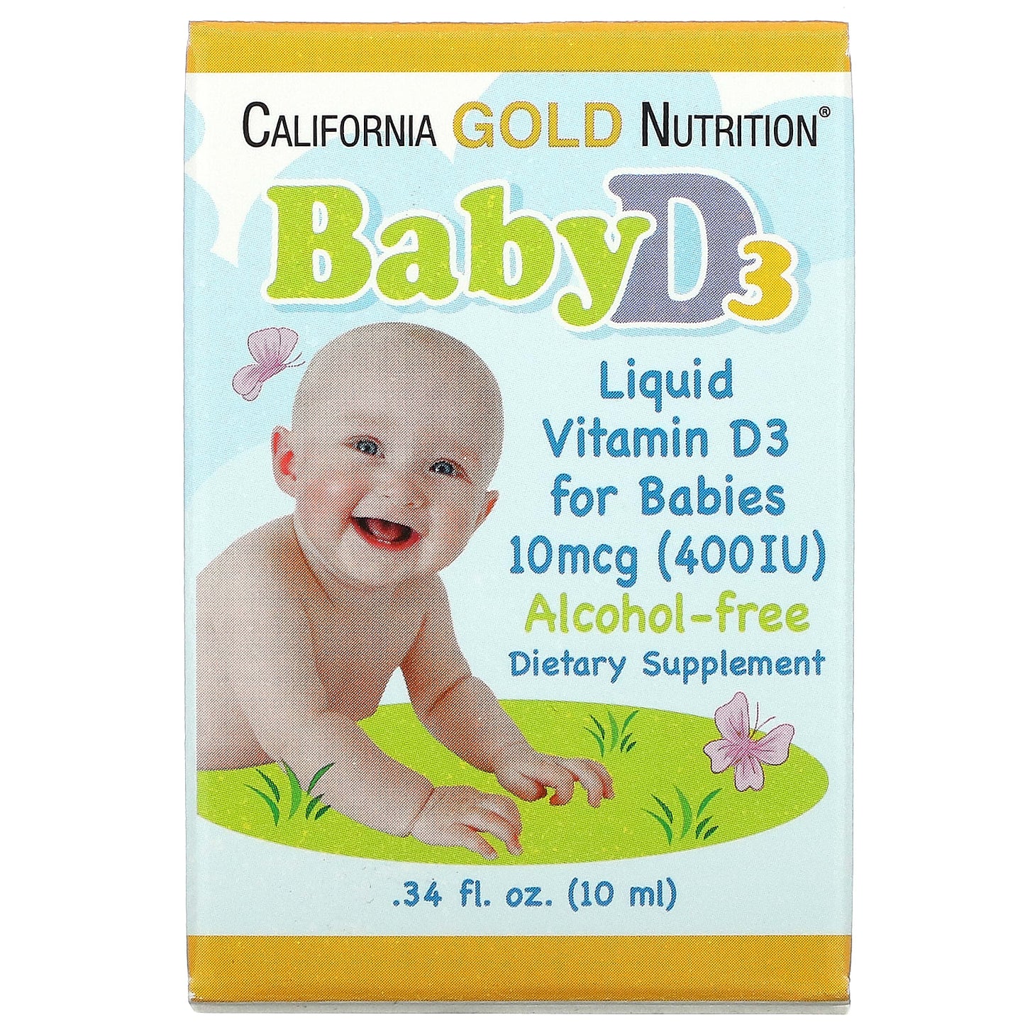 California Gold Nutrition-Baby Vitamin D3 Liquid-10 mcg (400 IU)-0.34 fl oz (10 ml)
