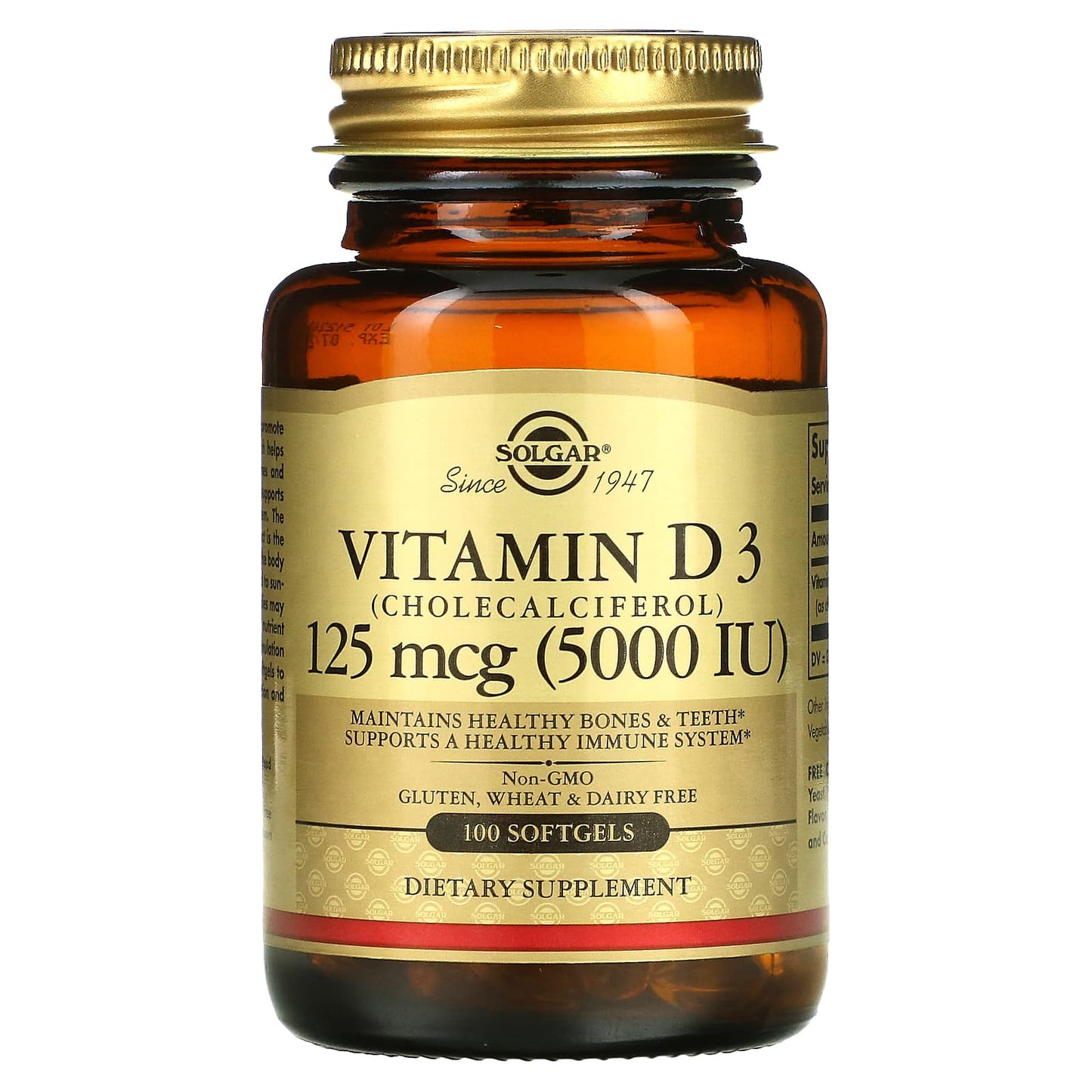 Solgar-Vitamin D3 (Cholecalciferol)-125 mcg (5,000 IU)-100 Softgels