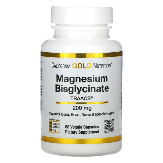 California Gold Nutrition-Magnesium Bisglycinate-Albion TRAACS-200 mg-60 Veggie Capsules (100 mg per Capsule)