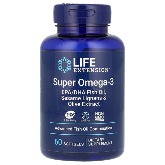 Life Extension-Super Omega-3-EPA/DHA Fish Oil-Sesame Lignans & Olive Extract-60 Softgels
