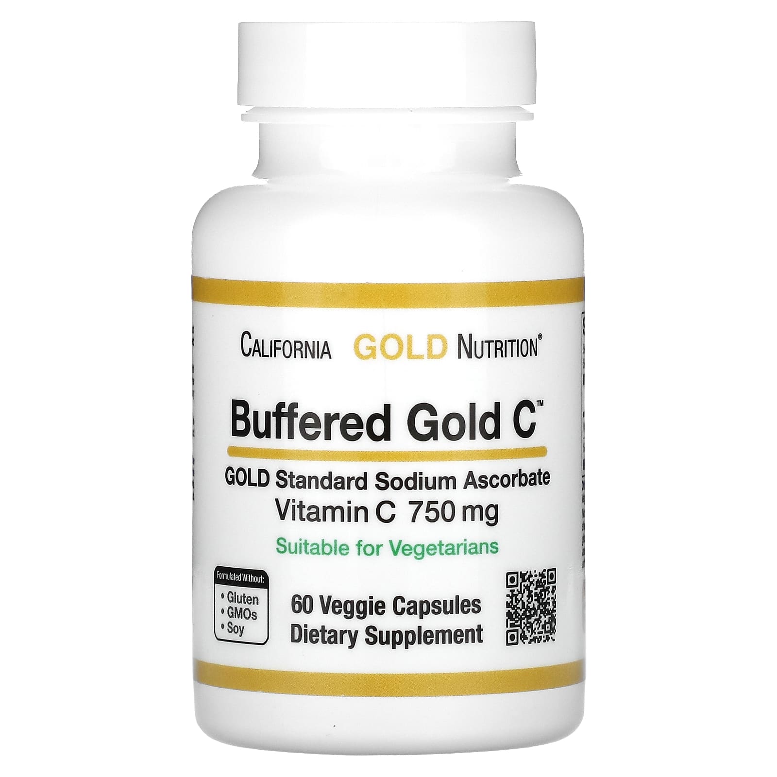 California Gold Nutrition-Buffered Gold C-GOLD Standard Sodium Ascorbate (Vitamin C)-750 mg-60 Veggie Capsules
