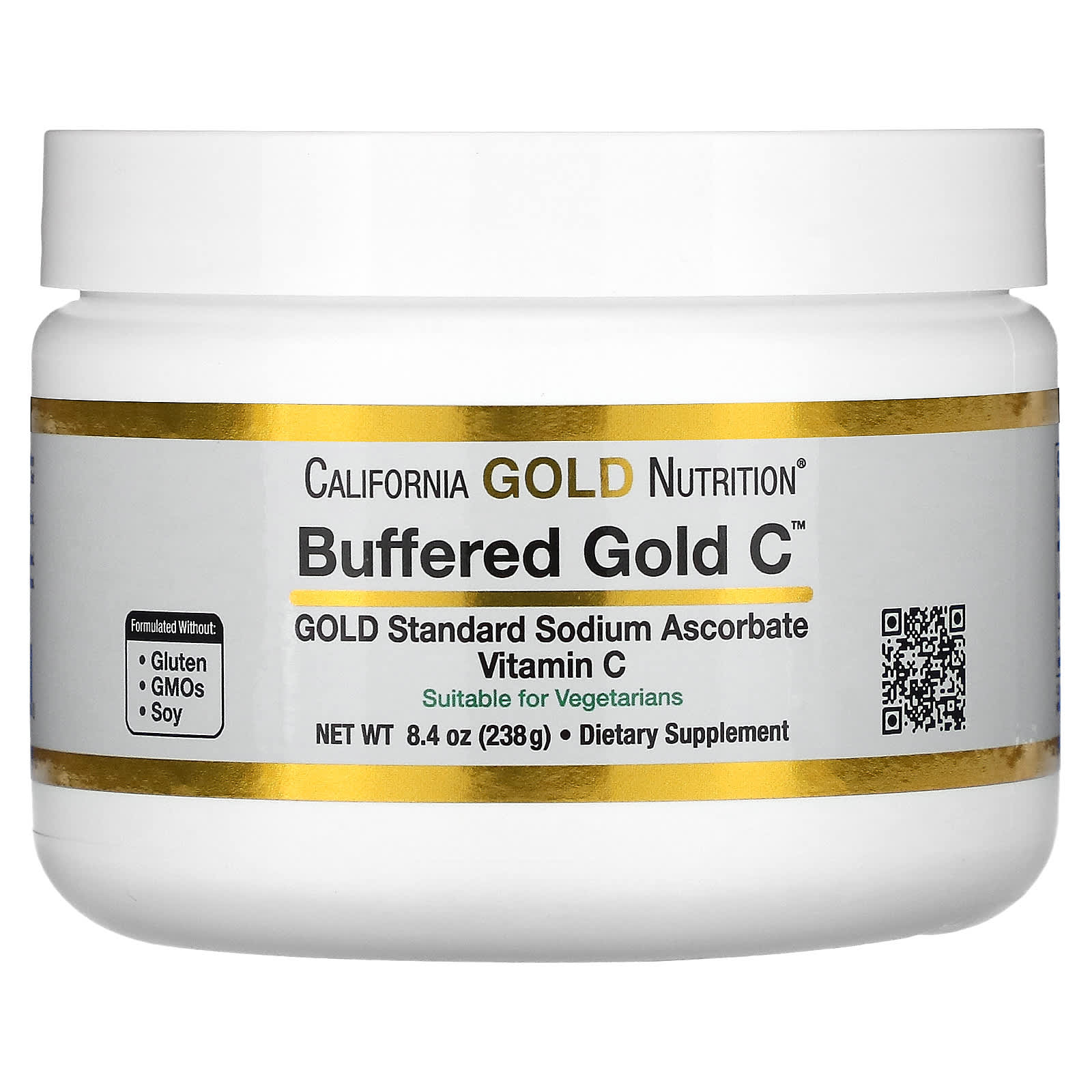 California Gold Nutrition-Buffered Gold C-Non-Acidic Vitamin C Powder-Sodium Ascorbate-8.40 oz (238 g)