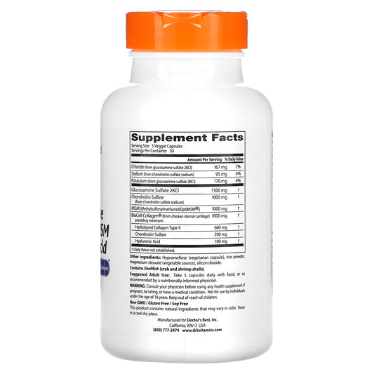 Doctor's Best, Glucosamine Chondroitin MSM + Hyaluronic Acid, 150 Veggie Caps