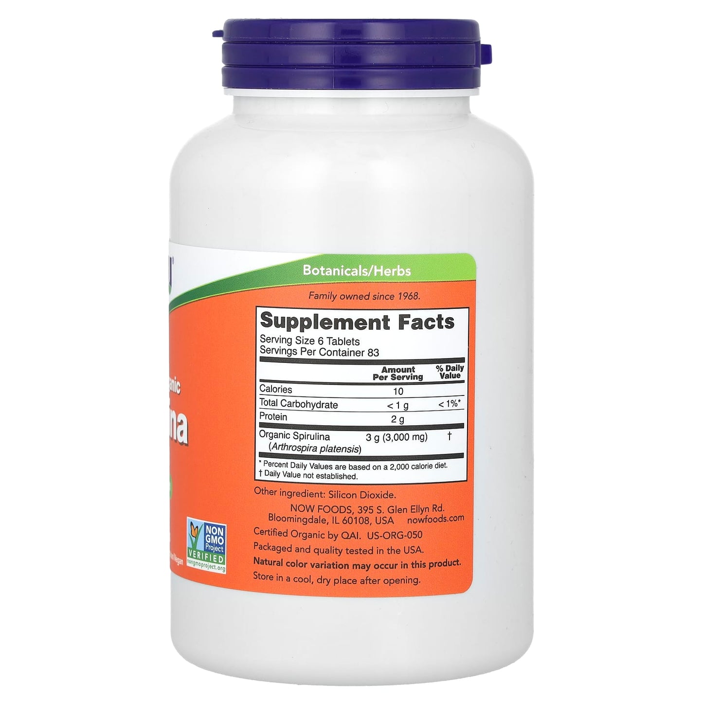 NOW Foods, Certified Organic Spirulina, 3,000 mg, 500 Tablets (500 mg Per Tablet)