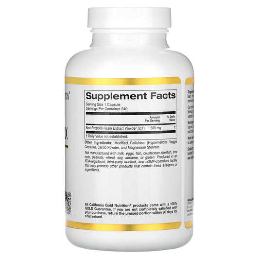 California Gold Nutrition, Bee Propolis 2X, Concentrated Extract, 500 mg, 240 Veggie Caps