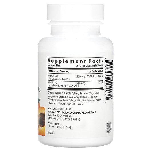 Michael's Naturopathic, D3 with Vitamin K2, Apricot, 90 Vegetarian Chewable Tablets