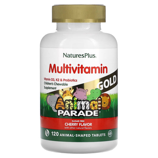 NaturesPlus-Animal Parade Gold-Children's Chewable Supplement-Cherry-120 Animal-Shaped Tablets
