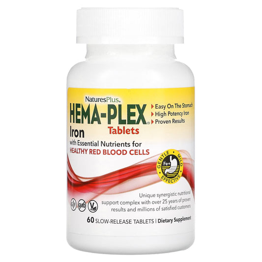 NaturesPlus-Hema-Plex-Iron with Essential Nutrients for Healthy Red Blood Cells -60 Slow-Release Tablets