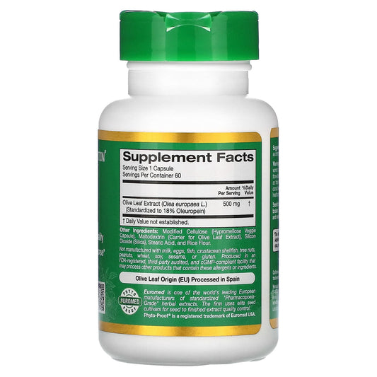 California Gold Nutrition, Olive Leaf Extract, EuroHerbs, European Quality, 500 mg, 60 Veggie Capsules