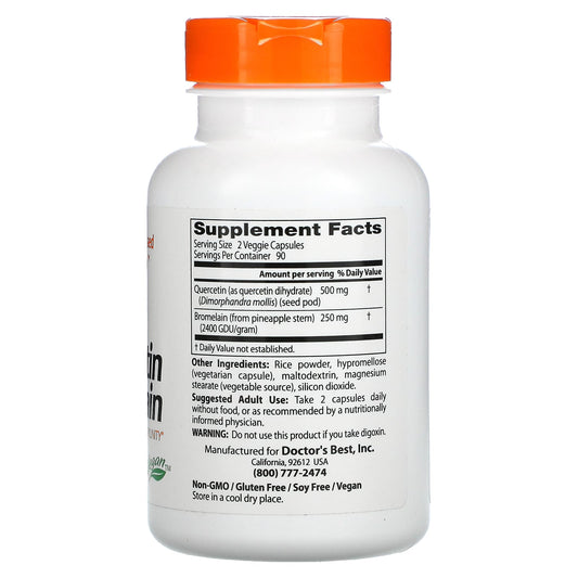 Doctor's Best, Quercetin Bromelain, 180 Veggie Caps