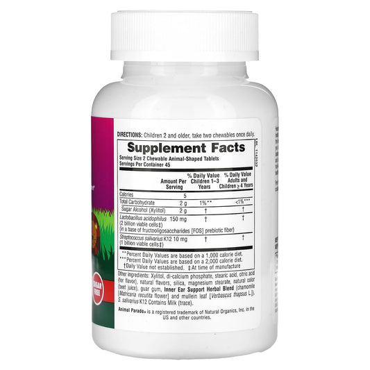 NaturesPlus, Animal Parade, Inner Ear, Children's Chewable, Cherry, 90 Animal-Shaped Tablets