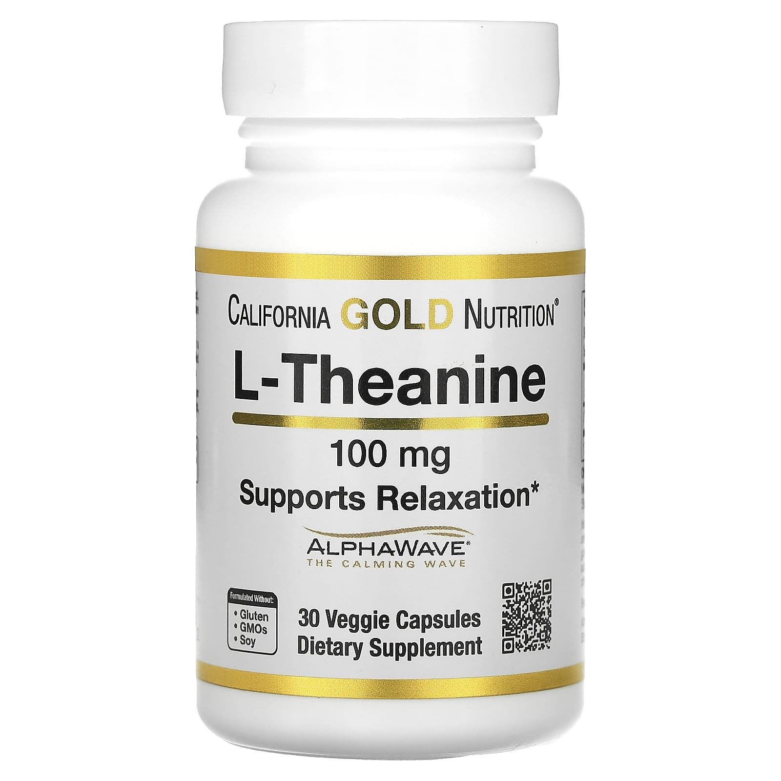 California Gold Nutrition-L-Theanine-Featuring AlphaWave-100 mg-30 Veggie Capsules