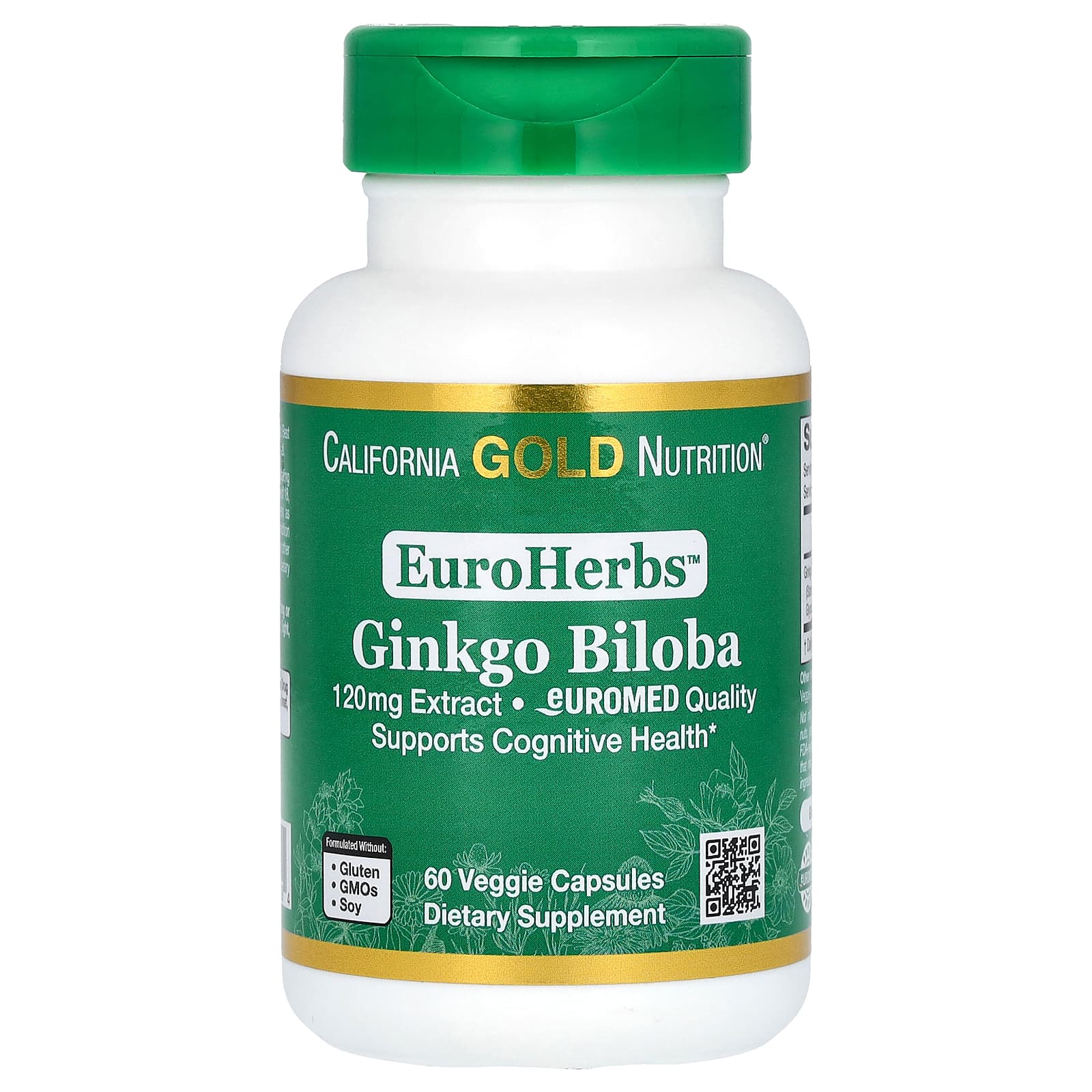 California Gold Nutrition-Ginkgo Biloba Extract-EuroHerbs-European Quality-120 mg-60 Veggie Capsules