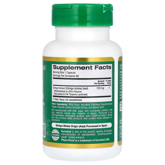 California Gold Nutrition, Ginkgo Biloba Extract, EuroHerbs, European Quality, 120 mg, 60 Veggie Capsules