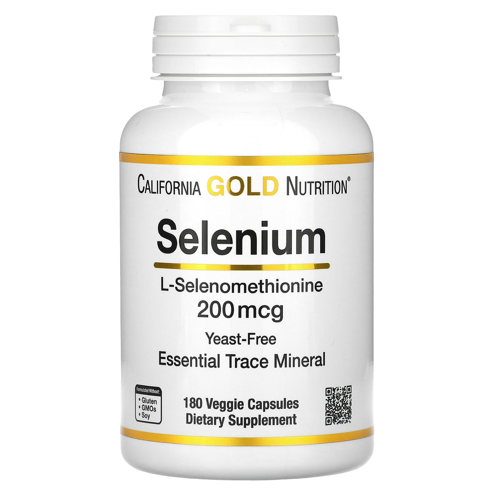 California Gold Nutrition-Selenium-Yeast-Free-200 mcg-180 Veggie Capsules