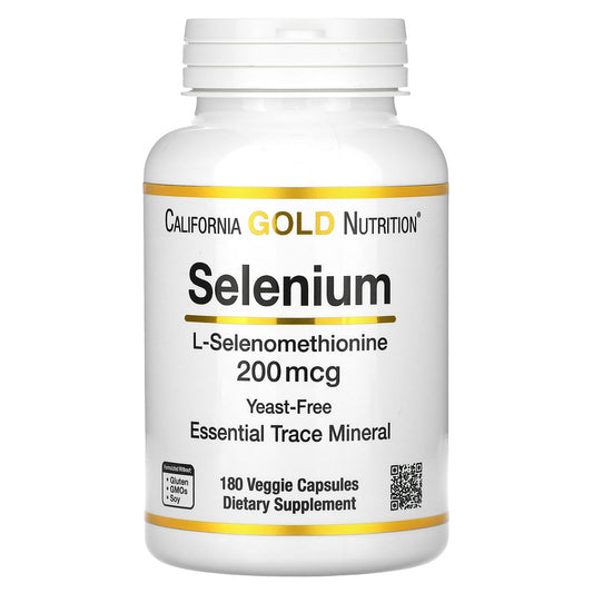 California Gold Nutrition-Selenium-Yeast-Free-200 mcg-180 Veggie Capsules